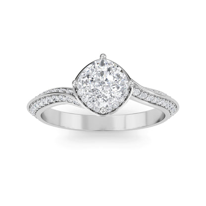 Cushion cut lab grown diamond engagement ring in 10k,14k,18k white gold with brilliant faceting and four prong solitaire setting