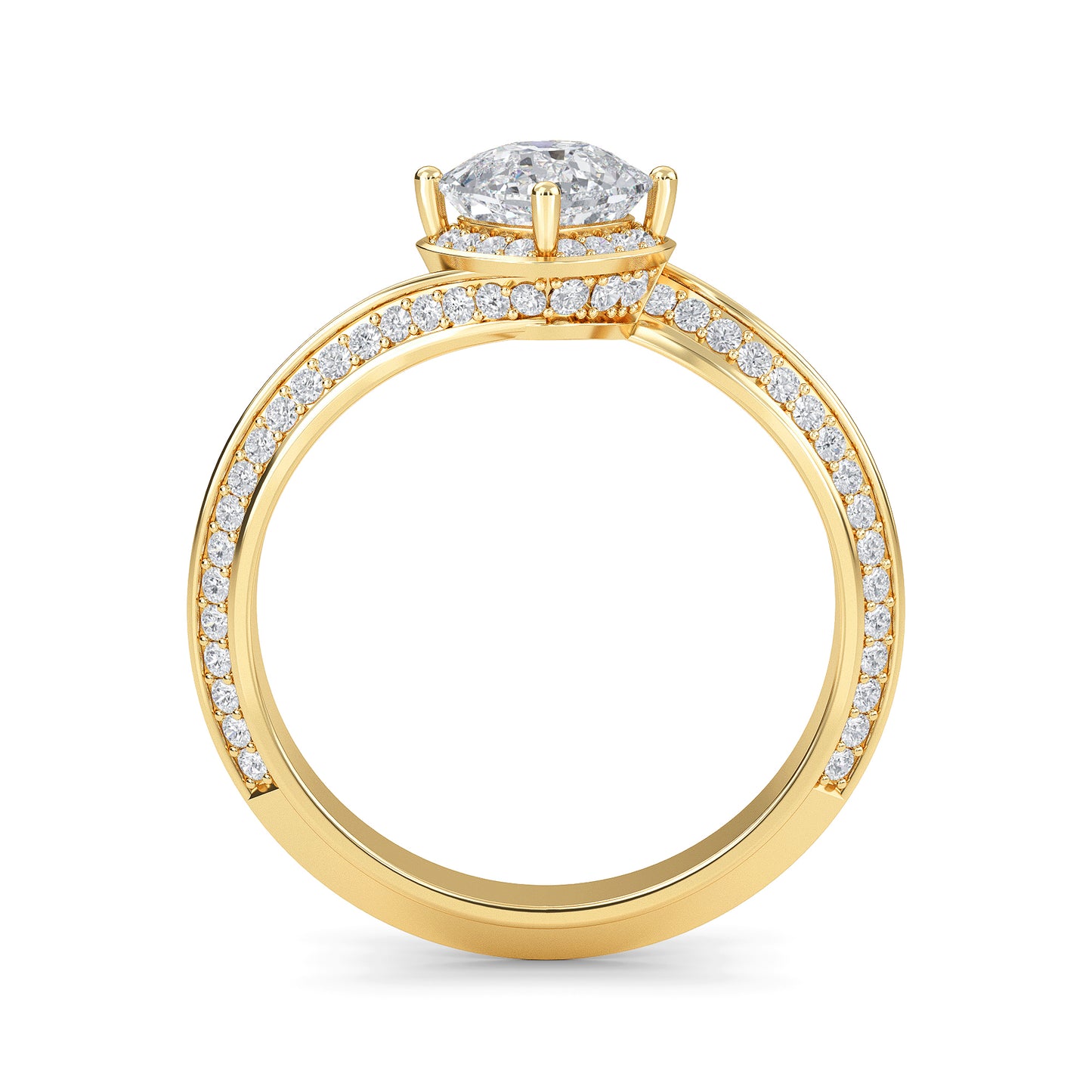 Cushion cut lab grown diamond engagement ring in 10k,14k,18k yellow gold with brilliant faceting and four-prong solitaire setting