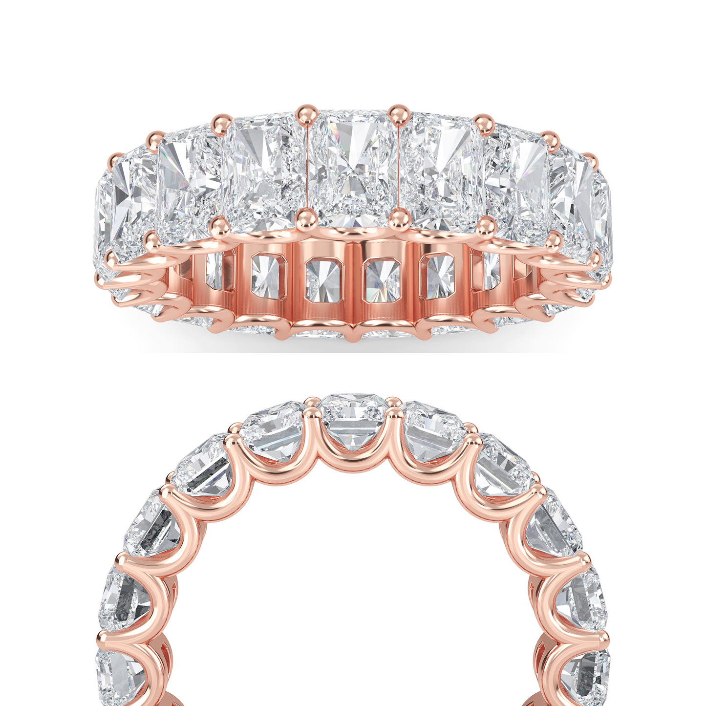 Finley Radiant cut lab-grown diamond U Prong eternity Roes Gold band ring for women - elegant and sustainable jewelry by Wenoor