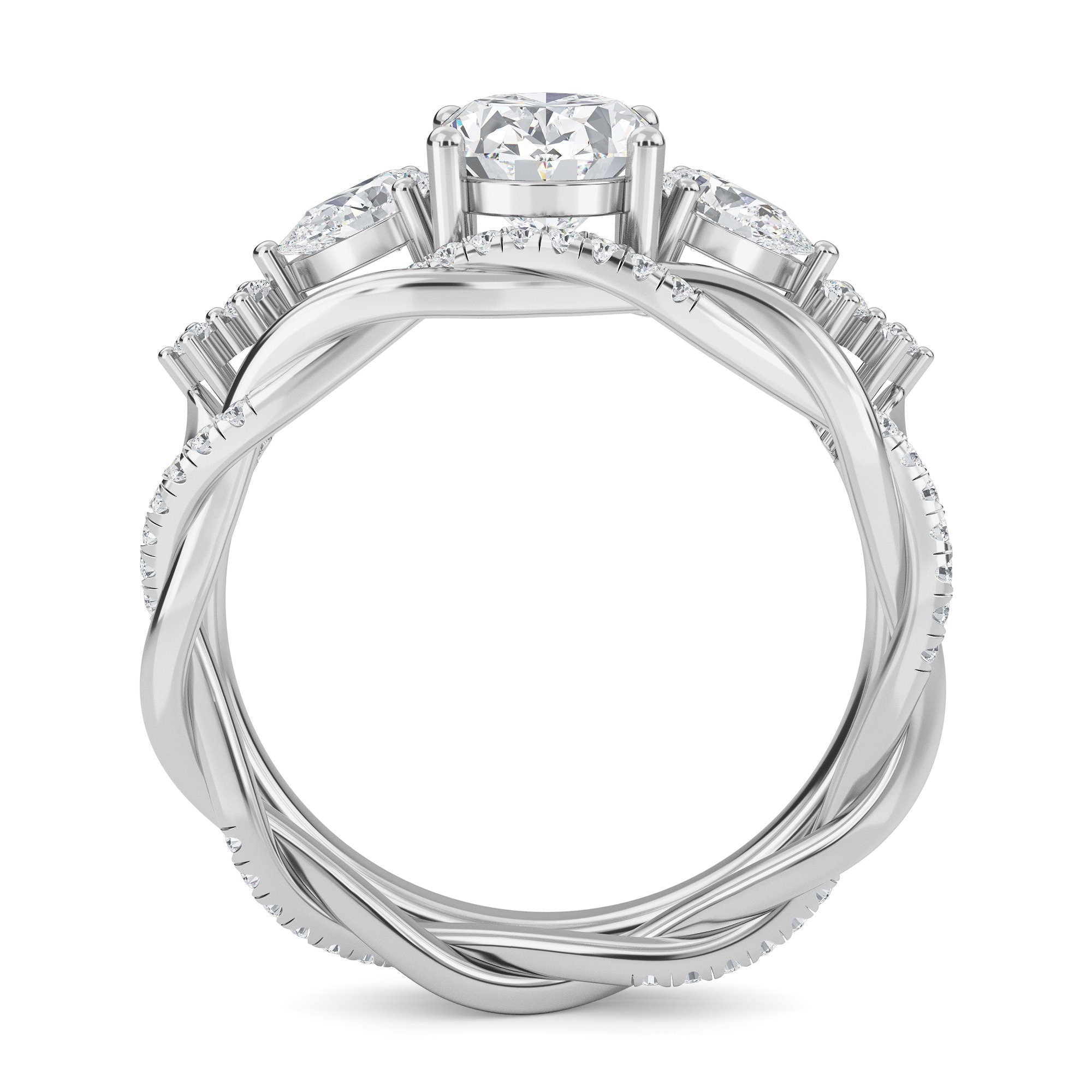 Oval Lab Grown Diamond Engagement Ring: Twisted Band Bridal Set