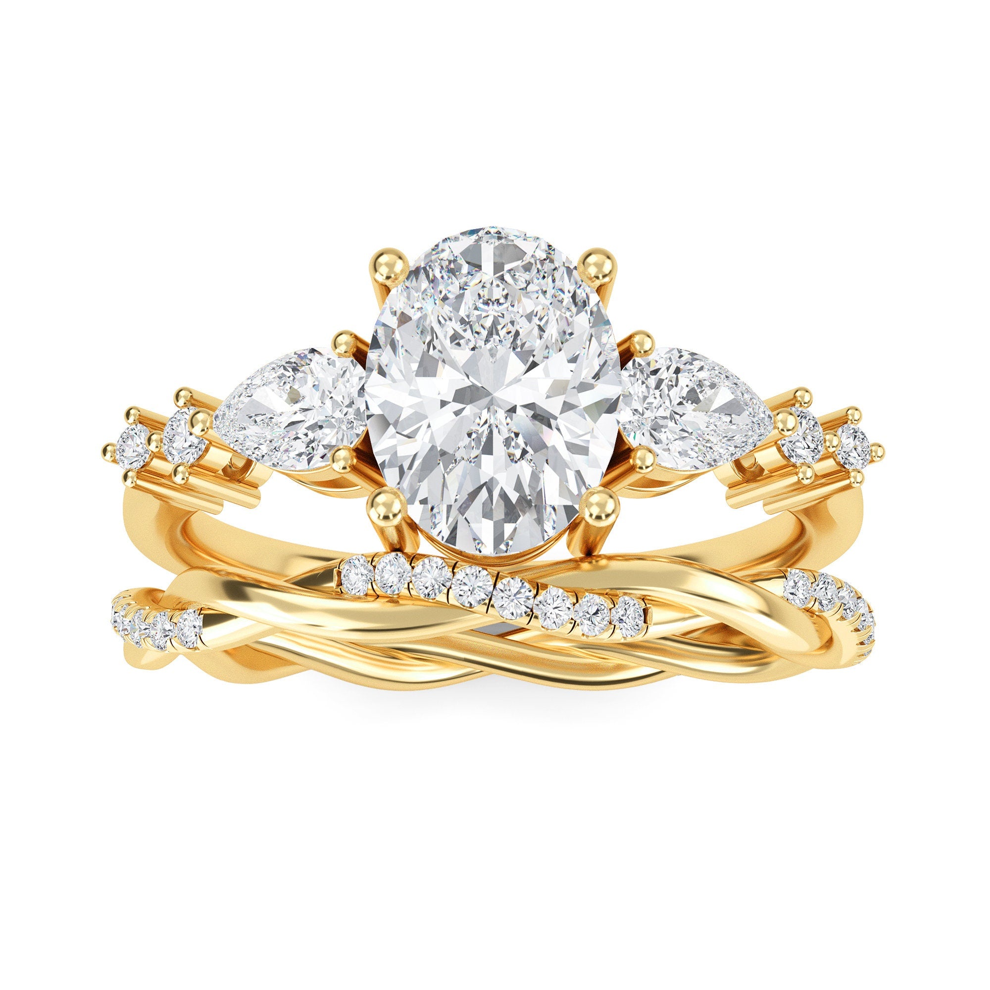 Oval Lab Grown Diamond Engagement Ring: Twisted Band Bridal Set