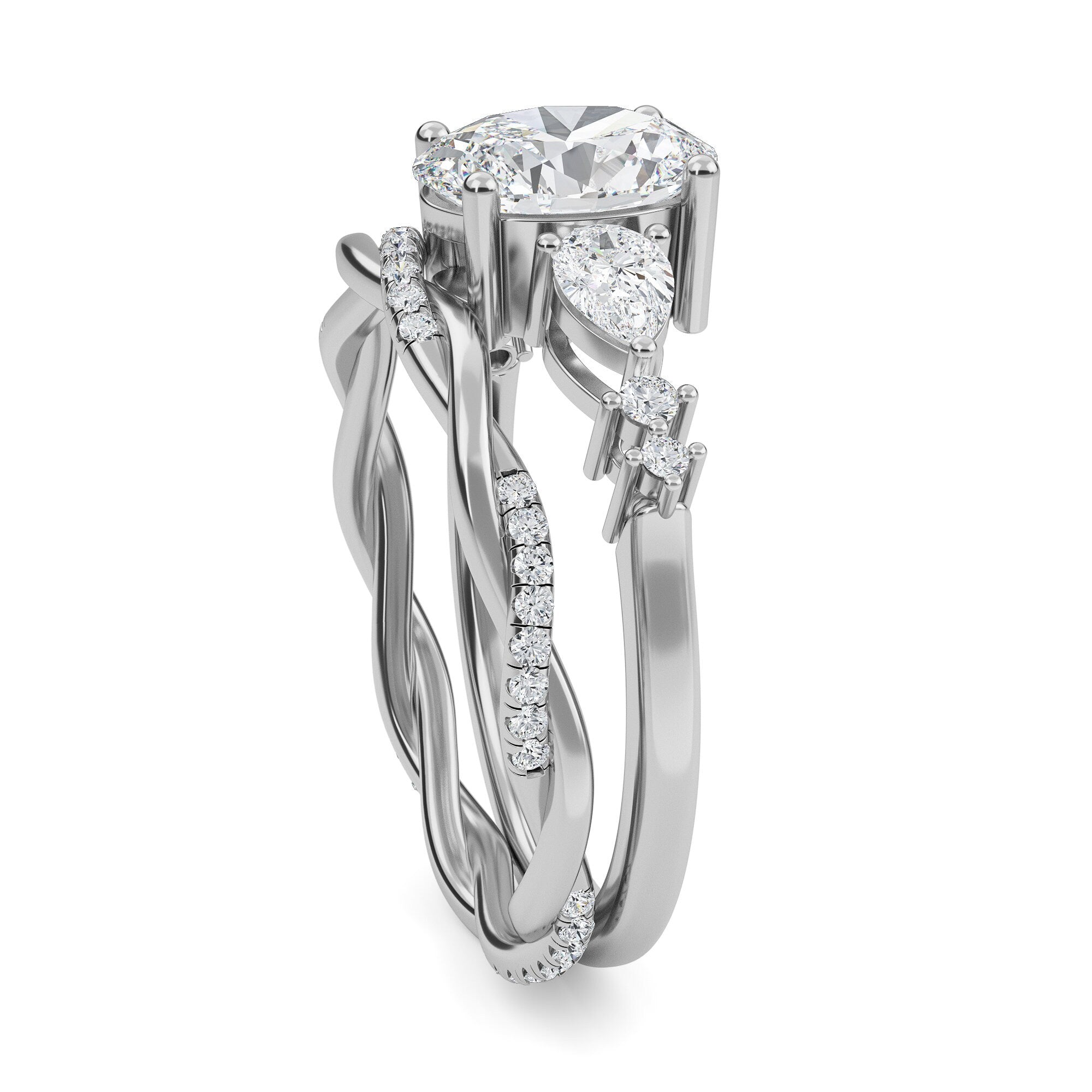 Oval Lab Grown Diamond Engagement Ring: Twisted Band Bridal Set