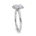 Halo Engagement Ring with Emerald Cut Lab Grown Diamond, Round Diamond Pave Band, IGI Certified, Handmade Diamond Ring For Her