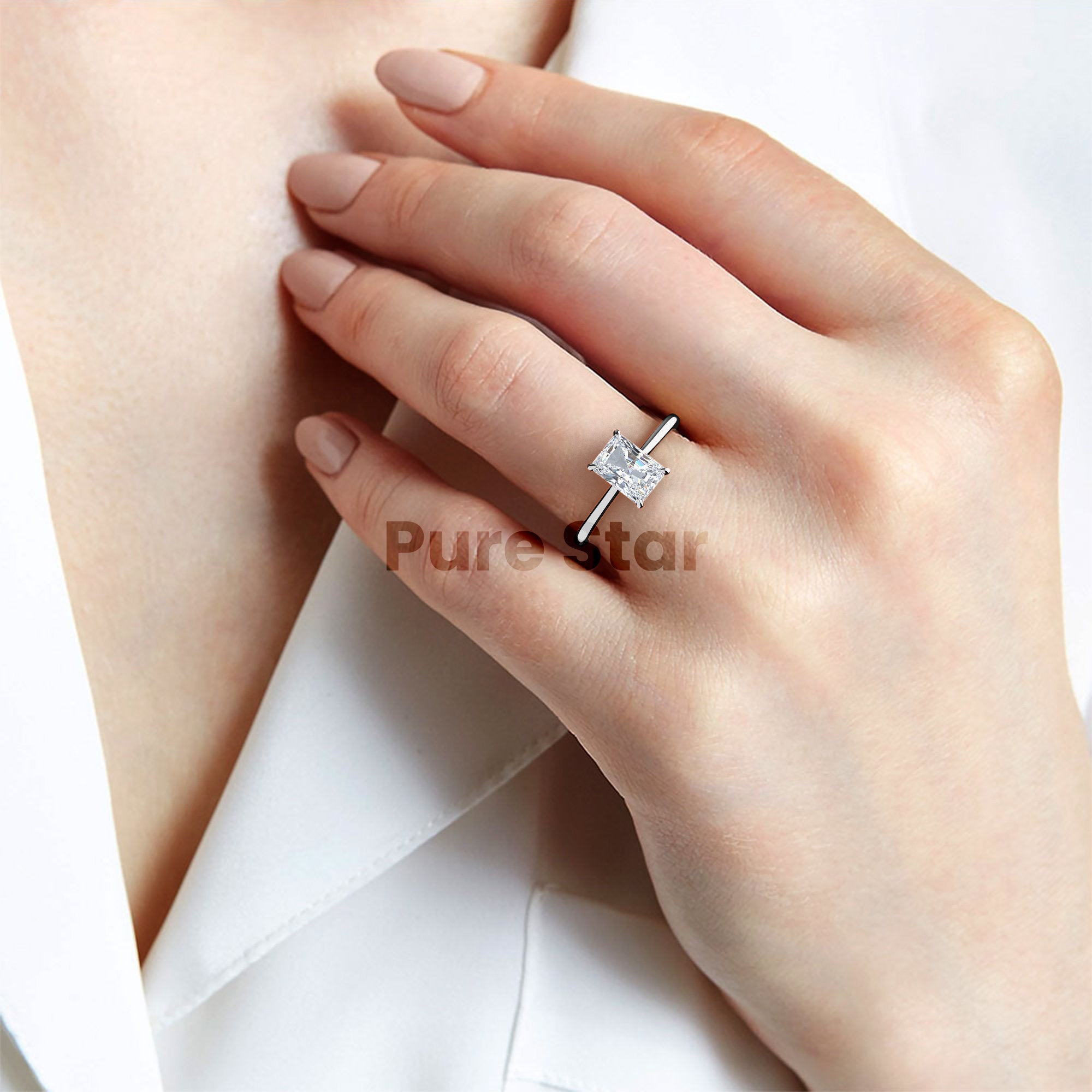 14K White Gold Radiant Cut Engagement Ring Radiant Cut Solitaire Ring Radiant Cut Lab Grown Ring Women'S Engagement Rings Lab Diamond Ring