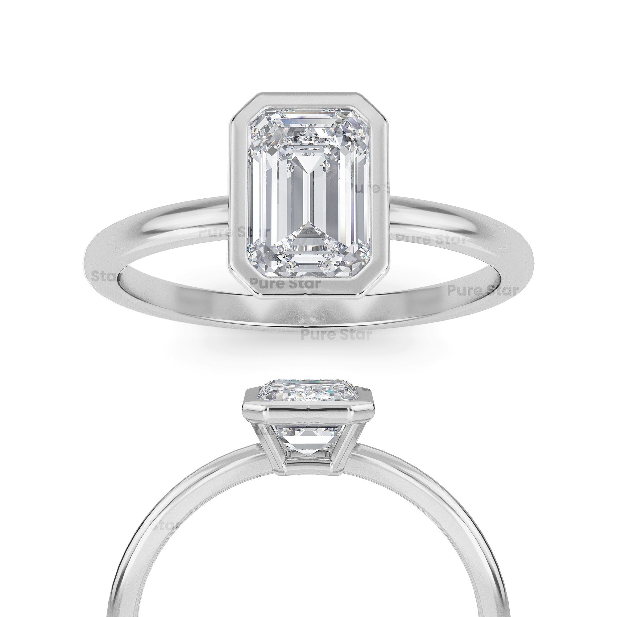 2 Carat IGI Certified DE color VVSVS Clarity Emerald Cut Lab Grown Diamond Solitaire Bezel Engagement Ring 14k Yellow Gold Proposal Ring