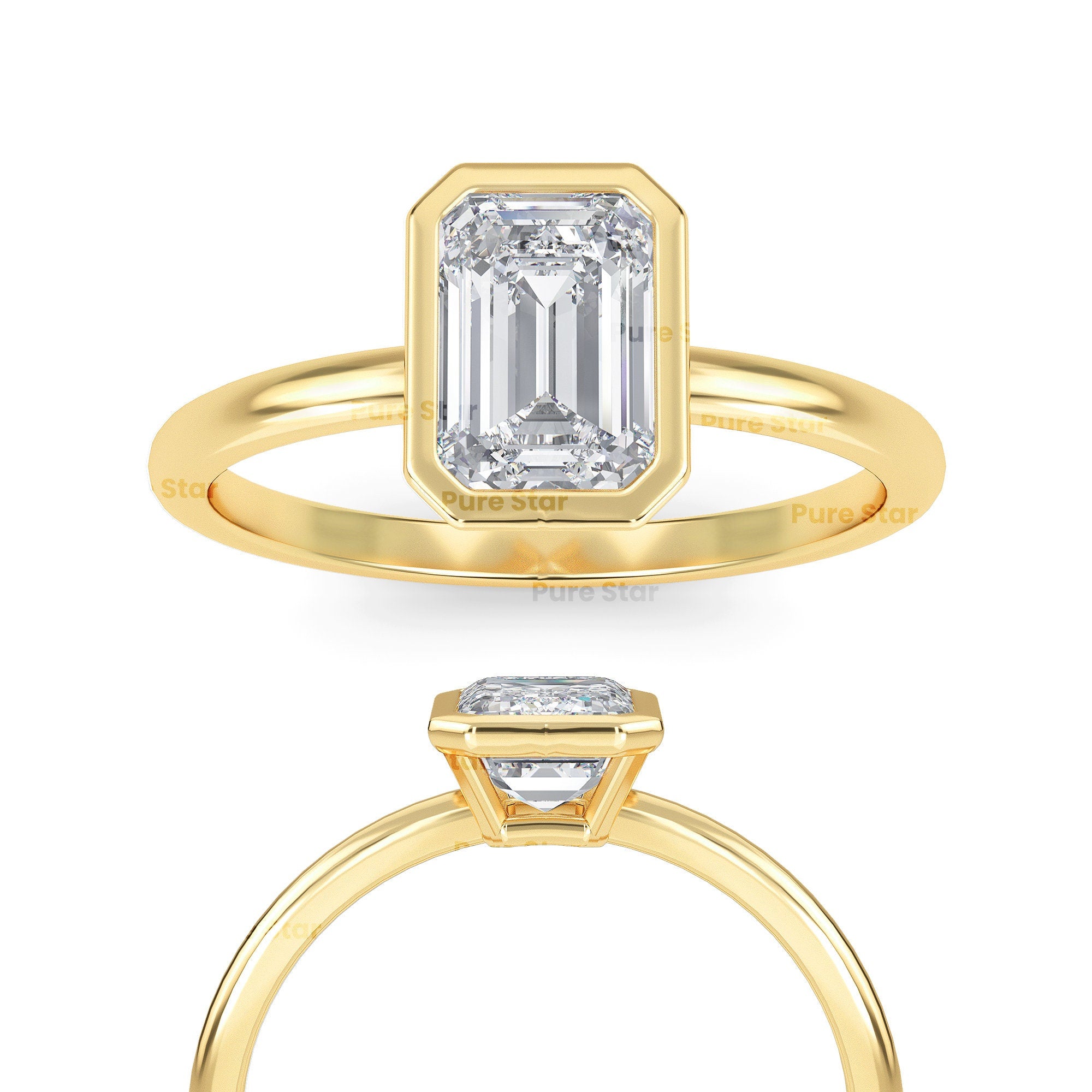 2 Carat IGI Certified DE color VVSVS Clarity Emerald Cut Lab Grown Diamond Solitaire Bezel Engagement Ring 14k Yellow Gold Proposal Ring