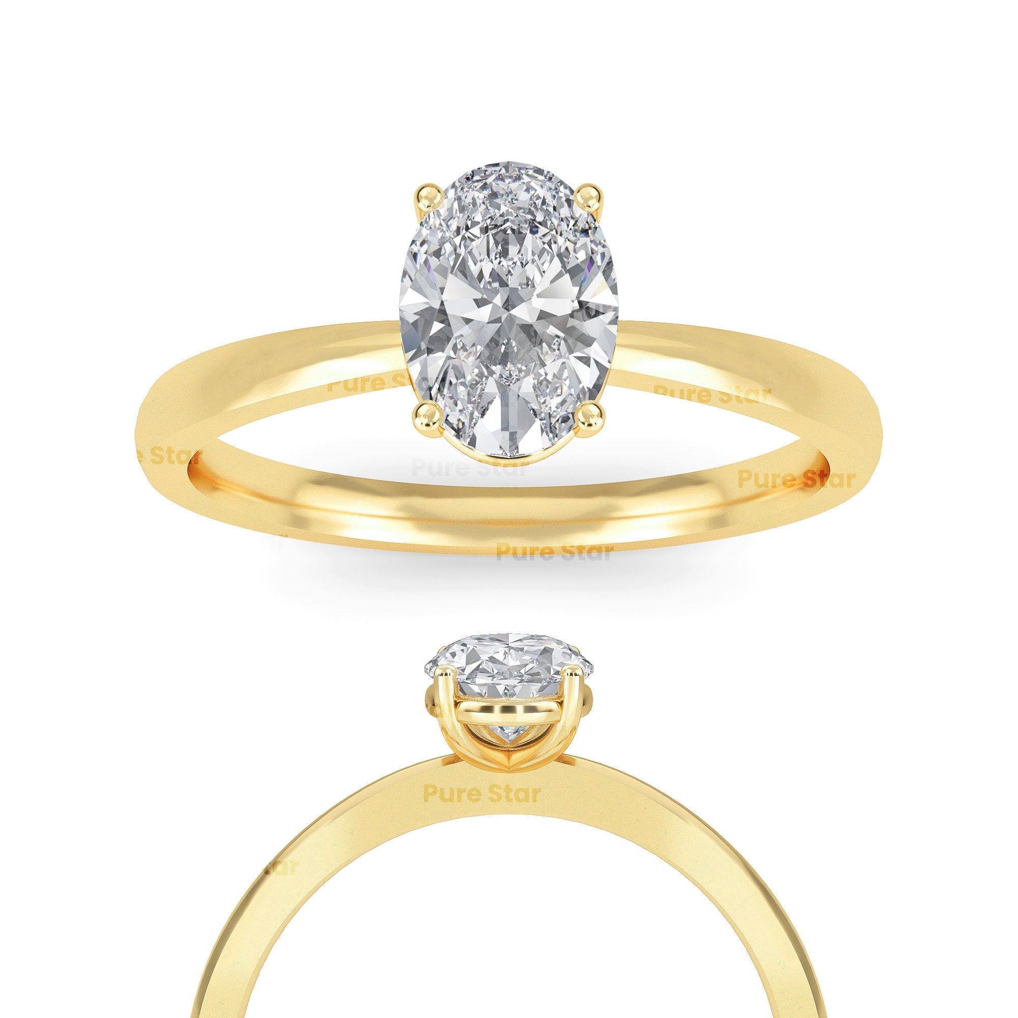 Oval Lab Grown Diamond Engagement Ring Solitaire Wedding Ring 1st Anniversary Ring Gift Simple Oval Diamond Ring for Proposal Oval Brilliant