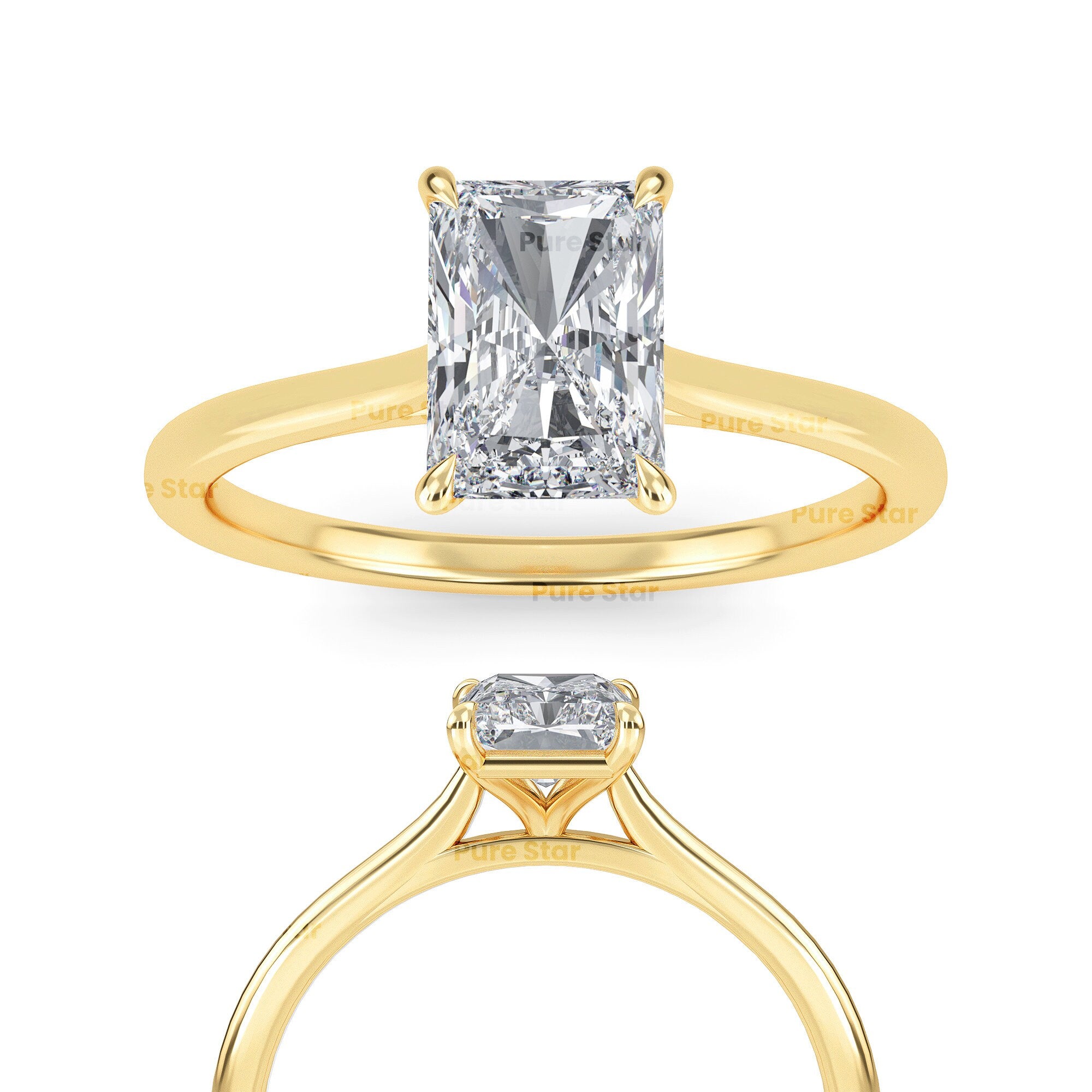 14K White Gold Radiant Cut Engagement Ring Radiant Cut Solitaire Ring Radiant Cut Lab Grown Ring Women'S Engagement Rings Lab Diamond Ring