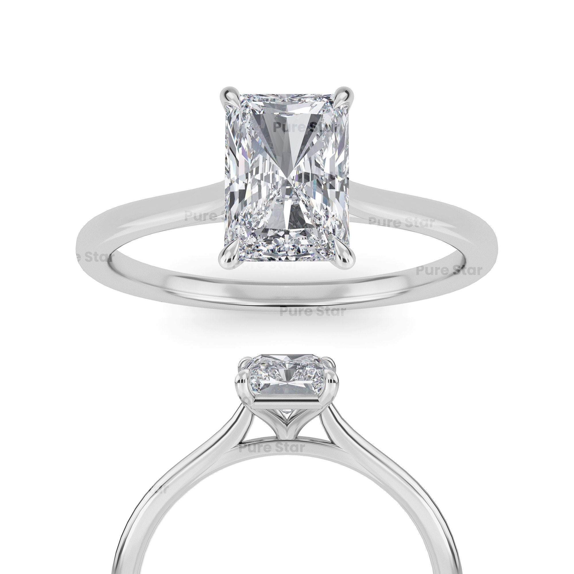 14K White Gold Radiant Cut Engagement Ring Radiant Cut Solitaire Ring Radiant Cut Lab Grown Ring Women'S Engagement Rings Lab Diamond Ring