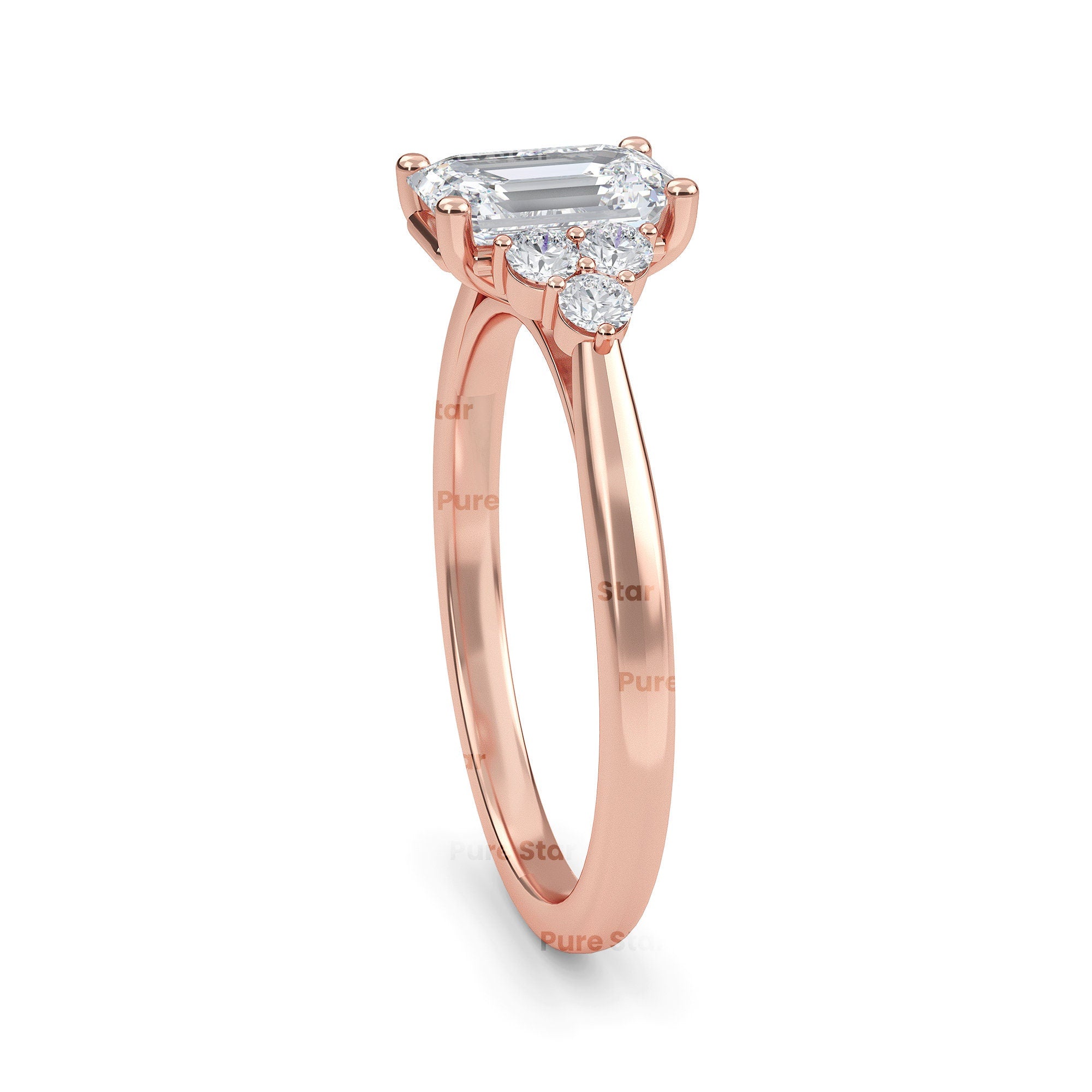 Solid gold IGI certified emerald cut lab grown diamond ring for wedding, anniversary, or gift for her.