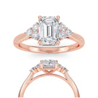 Side profile of minimalist emerald cut lab grown diamond ring highlighting elegant setting.