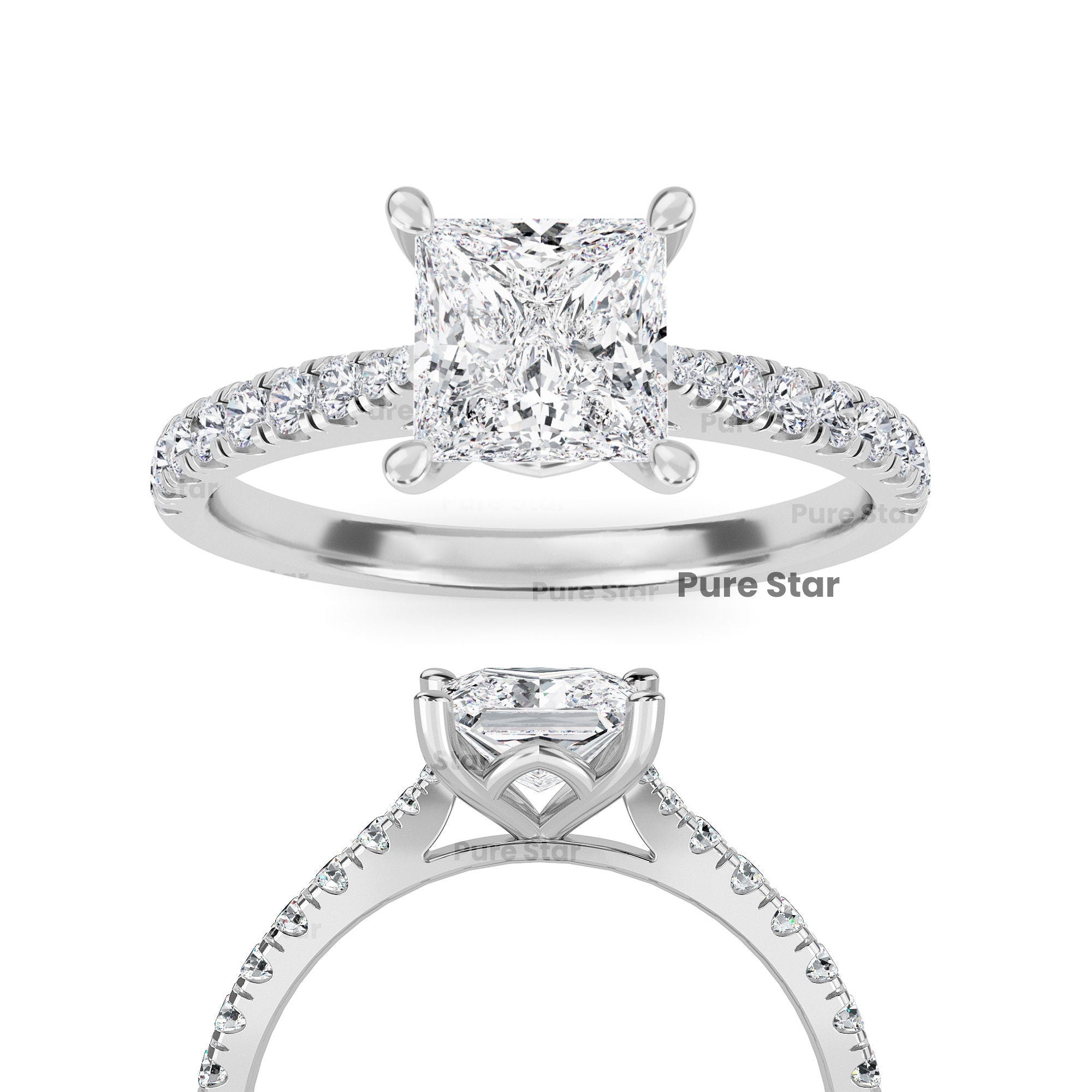 2ct Princess Cut Lab Grown Diamond Ring with Halo, Women's Elegant Lab-Made Engagement Ring, Christmas Gift For Her