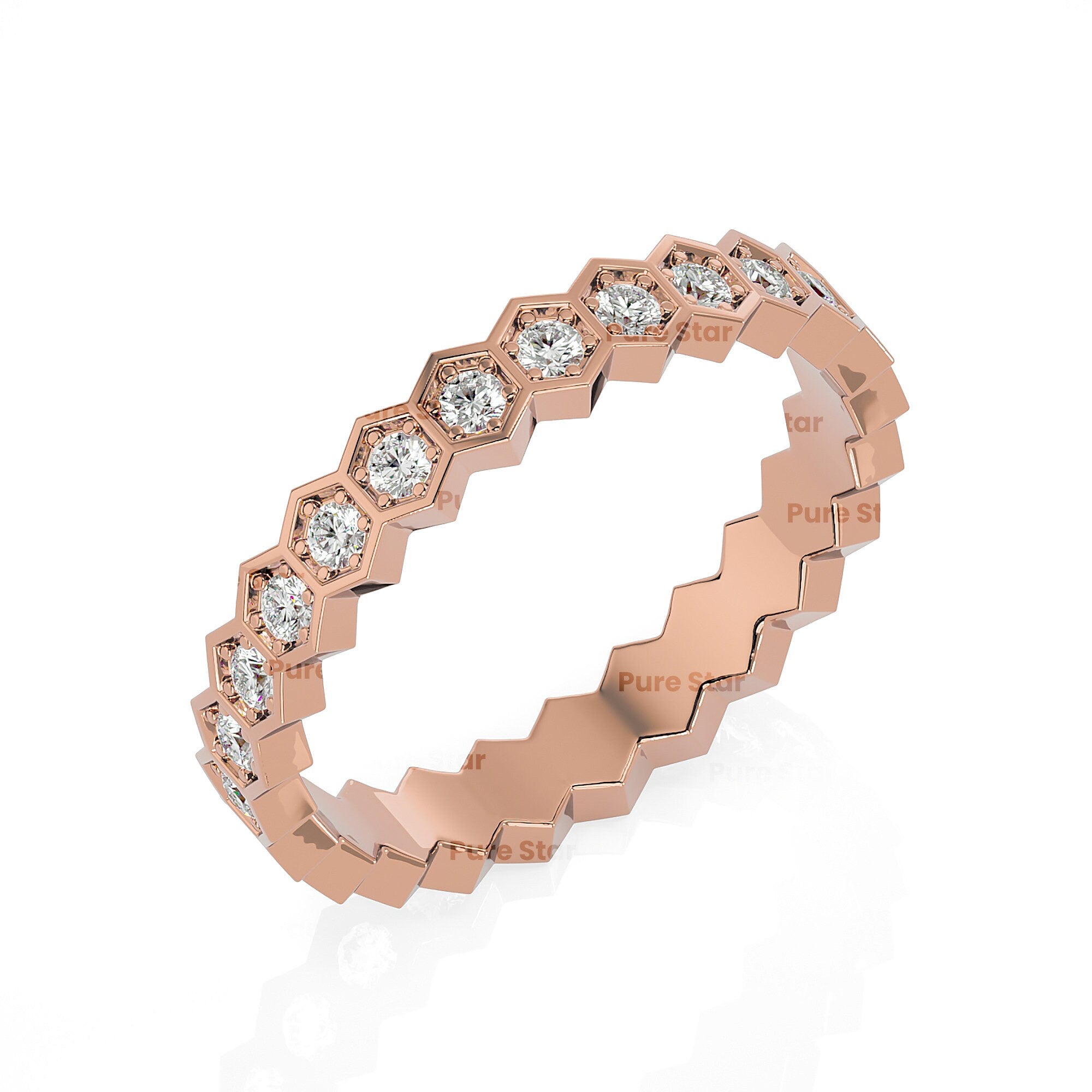 Full Eternity Wedding Band Real Lab Grown Diamond Ring Round Cut Diamond Stacking Ring Minimalist Stackable Ring for Women Anniversary Gifts