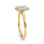 Halo Engagement Ring with Emerald Cut Lab Grown Diamond, Round Diamond Pave Band, IGI Certified, Handmade Diamond Ring For Her