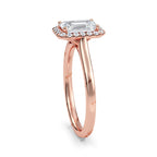 Halo Engagement Ring with Emerald Cut Lab Grown Diamond, Round Diamond Pave Band, IGI Certified, Handmade Diamond Ring For Her