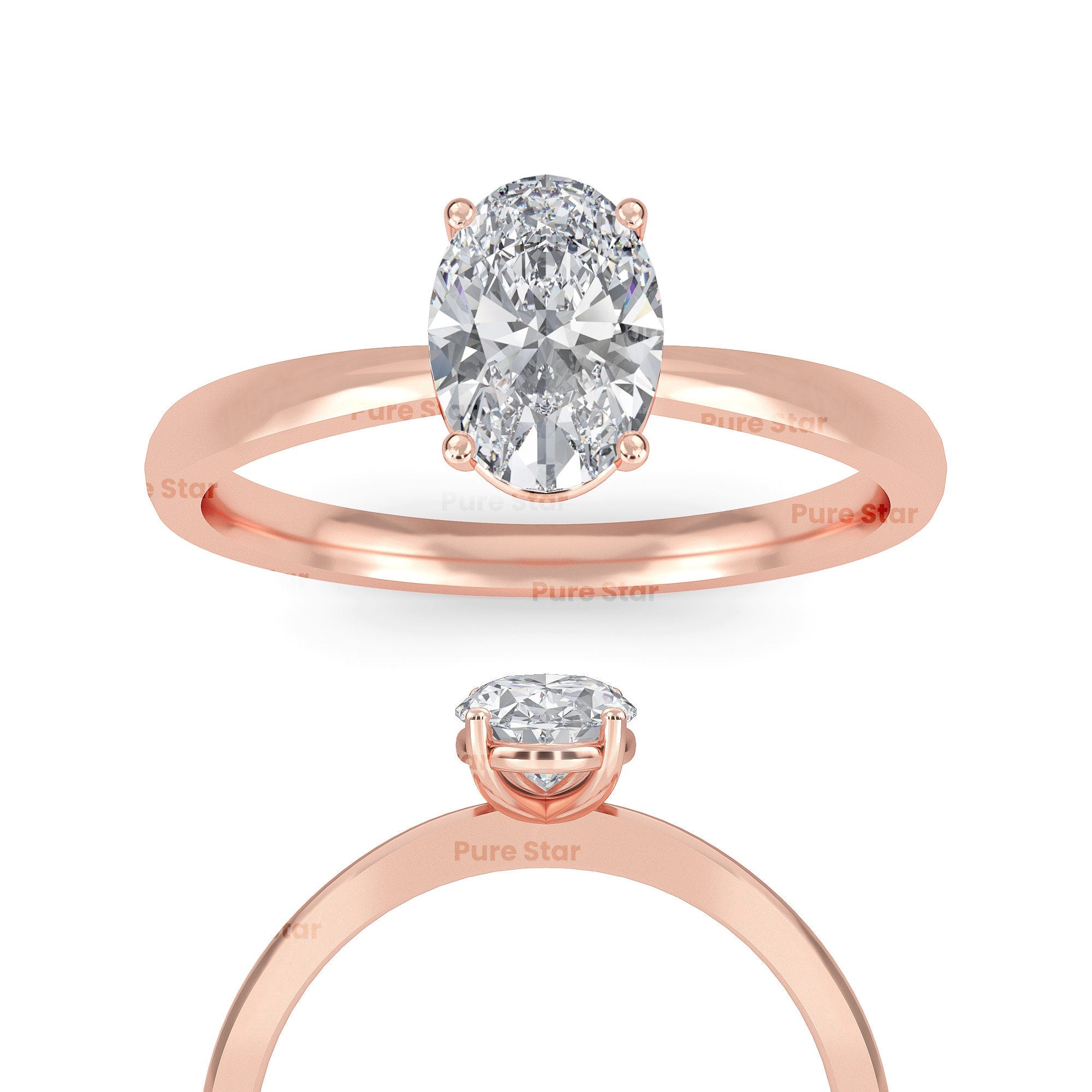 Oval Lab Grown Diamond Engagement Ring Solitaire Wedding Ring 1st Anniversary Ring Gift Simple Oval Diamond Ring for Proposal Oval Brilliant