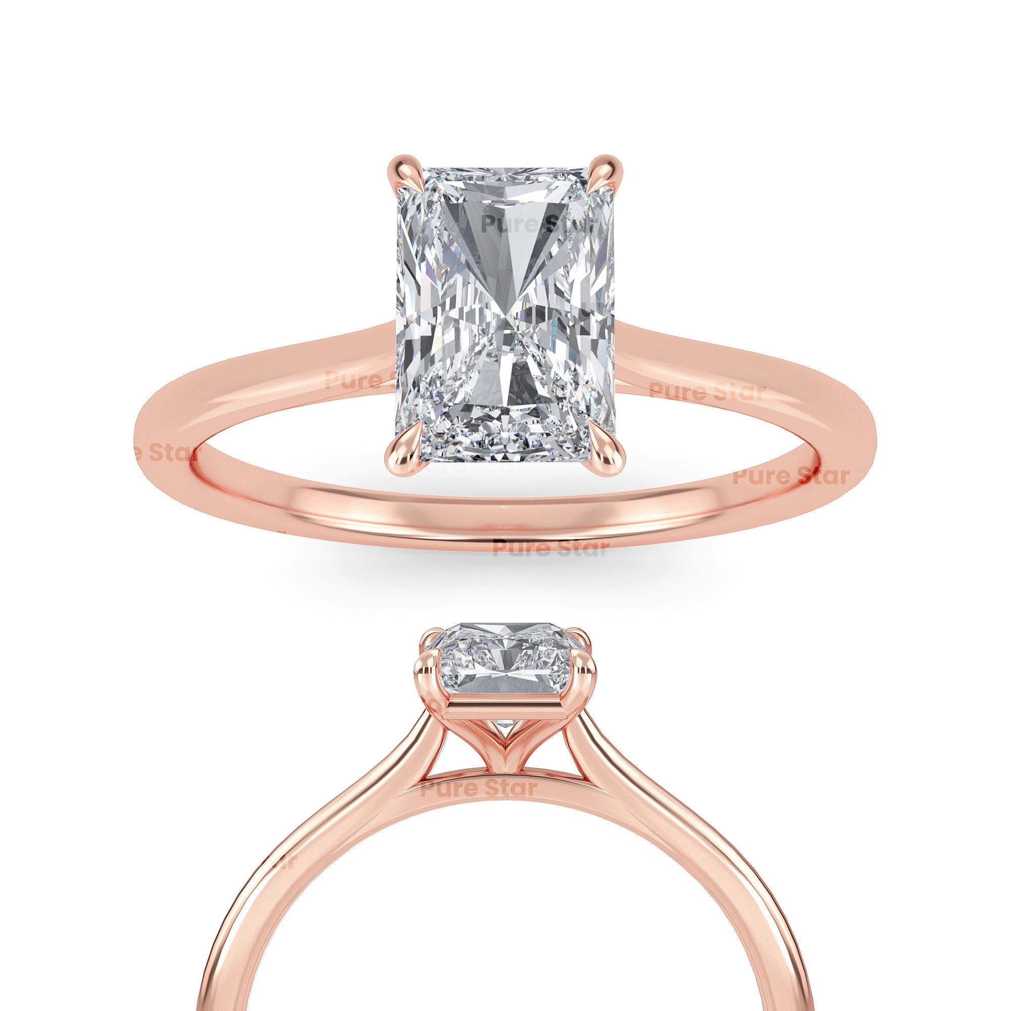 14K White Gold Radiant Cut Engagement Ring Radiant Cut Solitaire Ring Radiant Cut Lab Grown Ring Women'S Engagement Rings Lab Diamond Ring