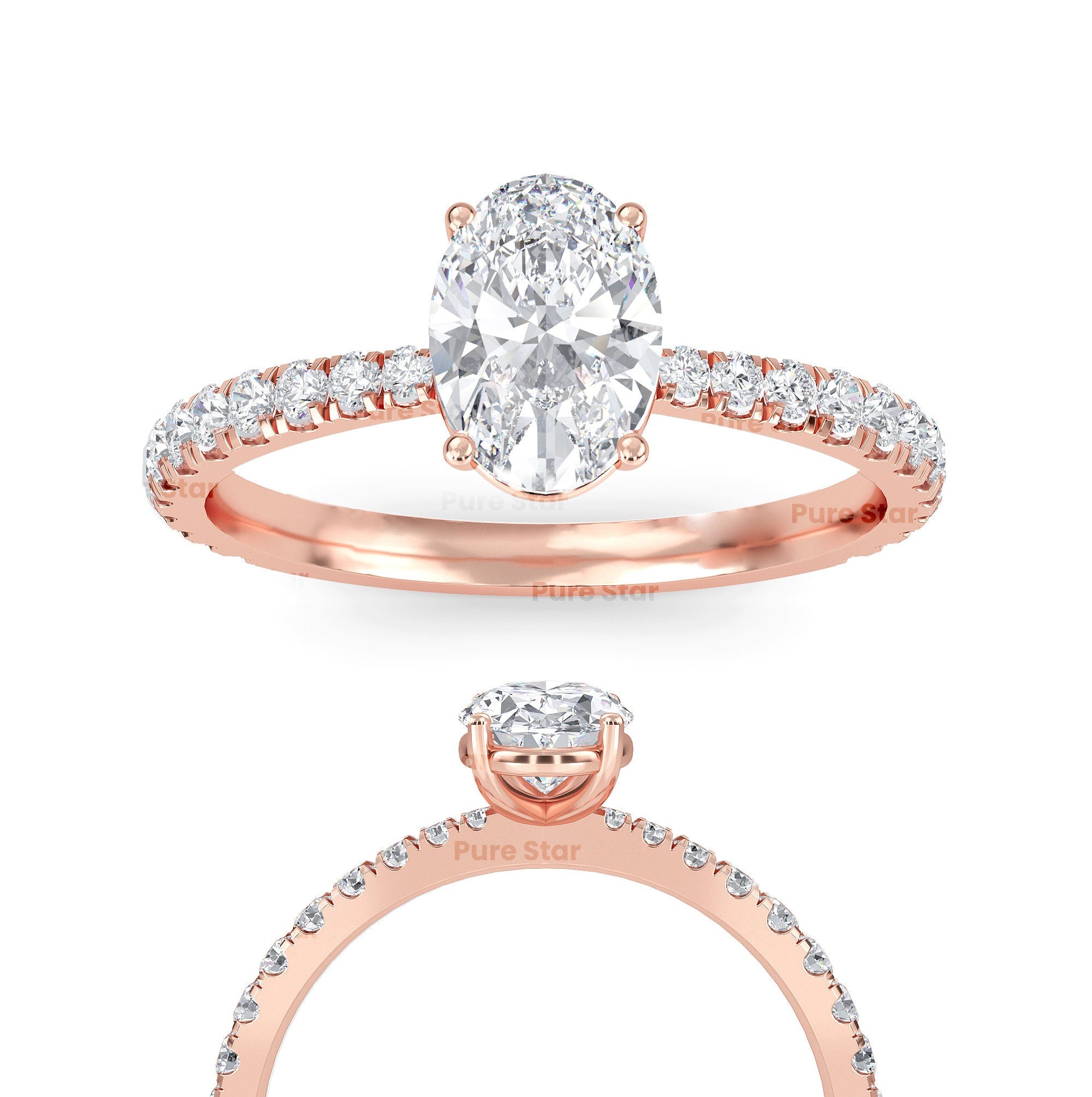 Oval Lab Grown Diamond Engagement Ring Oval Lab Diamond Anniversary Ring Oval Brilliant Lab Diamond Ring Oval Accent Proposal Ring for Her