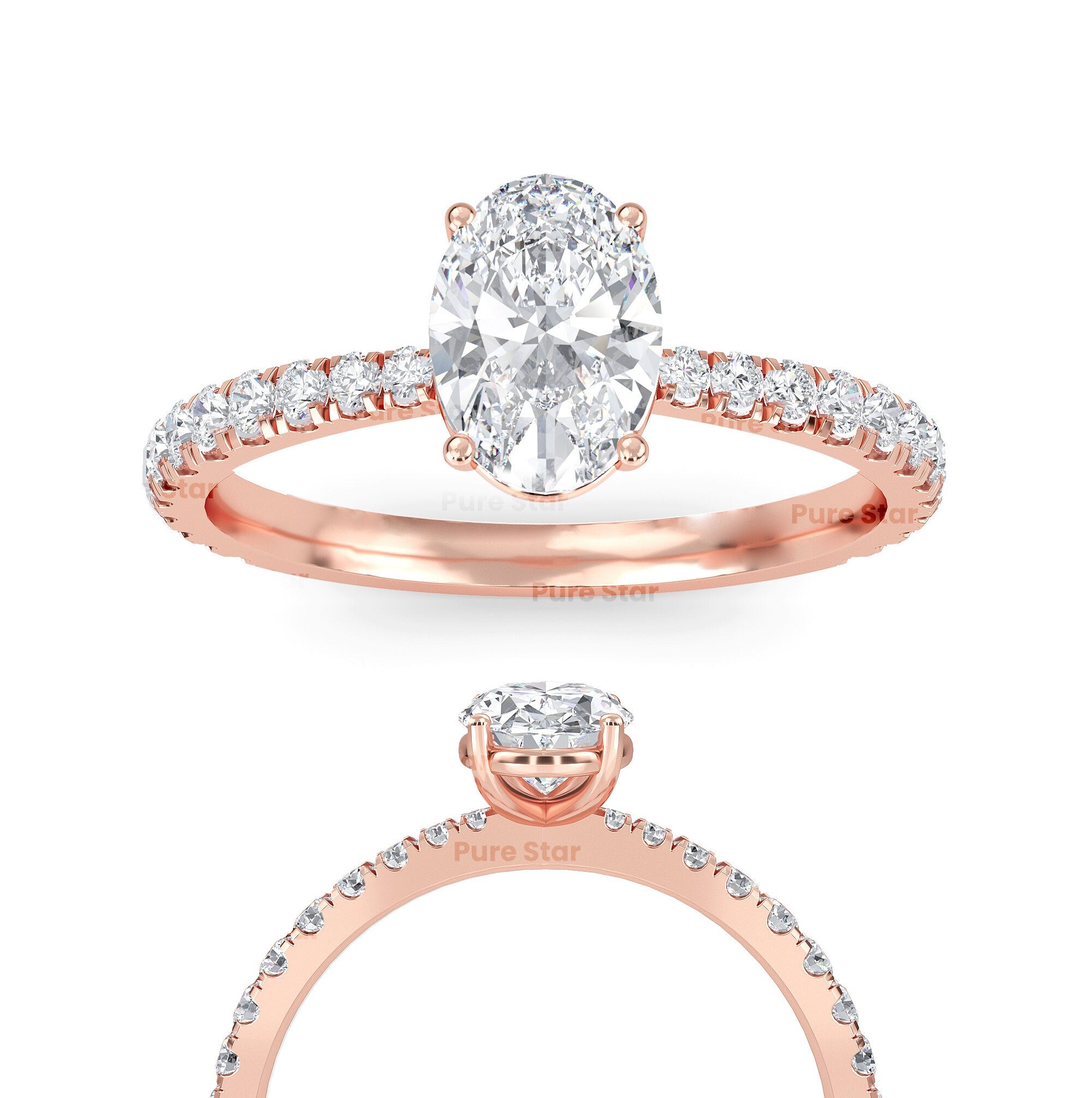 Oval Lab Grown Diamond Engagement Ring Oval Lab Diamond Anniversary Ring Oval Brilliant Lab Diamond Ring Oval Accent Proposal Ring for Her