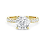 Round Halo Lab Grown Diamond Ring, 14K Gold Engagement Ring, Round Solitaire With Accents Band, Anniversary Gift for Her, Diamond Ring