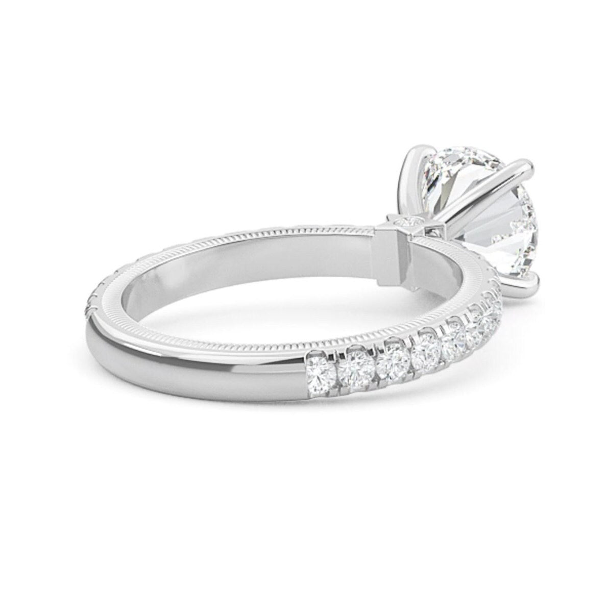 Round Halo Lab Grown Diamond Ring, 14K Gold Engagement Ring, Round Solitaire With Accents Band, Anniversary Gift for Her, Diamond Ring