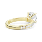 Round Halo Lab Grown Diamond Ring, 14K Gold Engagement Ring, Round Solitaire With Accents Band, Anniversary Gift for Her, Diamond Ring