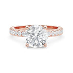 Round Halo Lab Grown Diamond Ring, 14K Gold Engagement Ring, Round Solitaire With Accents Band, Anniversary Gift for Her, Diamond Ring