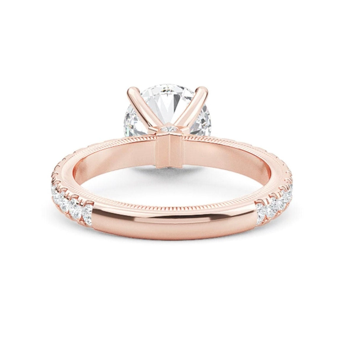 Round Halo Lab Grown Diamond Ring, 14K Gold Engagement Ring, Round Solitaire With Accents Band, Anniversary Gift for Her, Diamond Ring