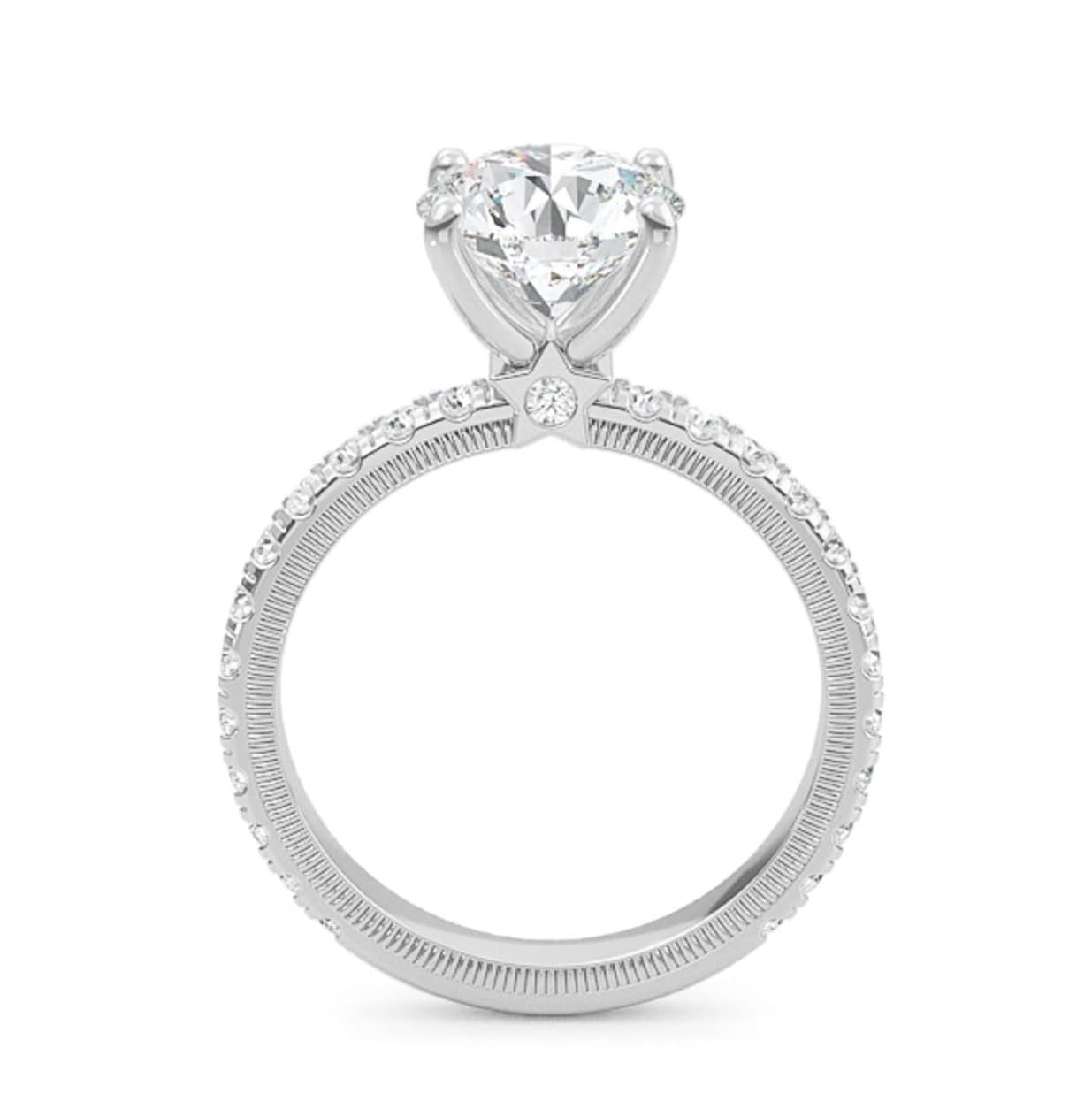 Round Halo Lab Grown Diamond Ring, 14K Gold Engagement Ring, Round Solitaire With Accents Band, Anniversary Gift for Her, Diamond Ring