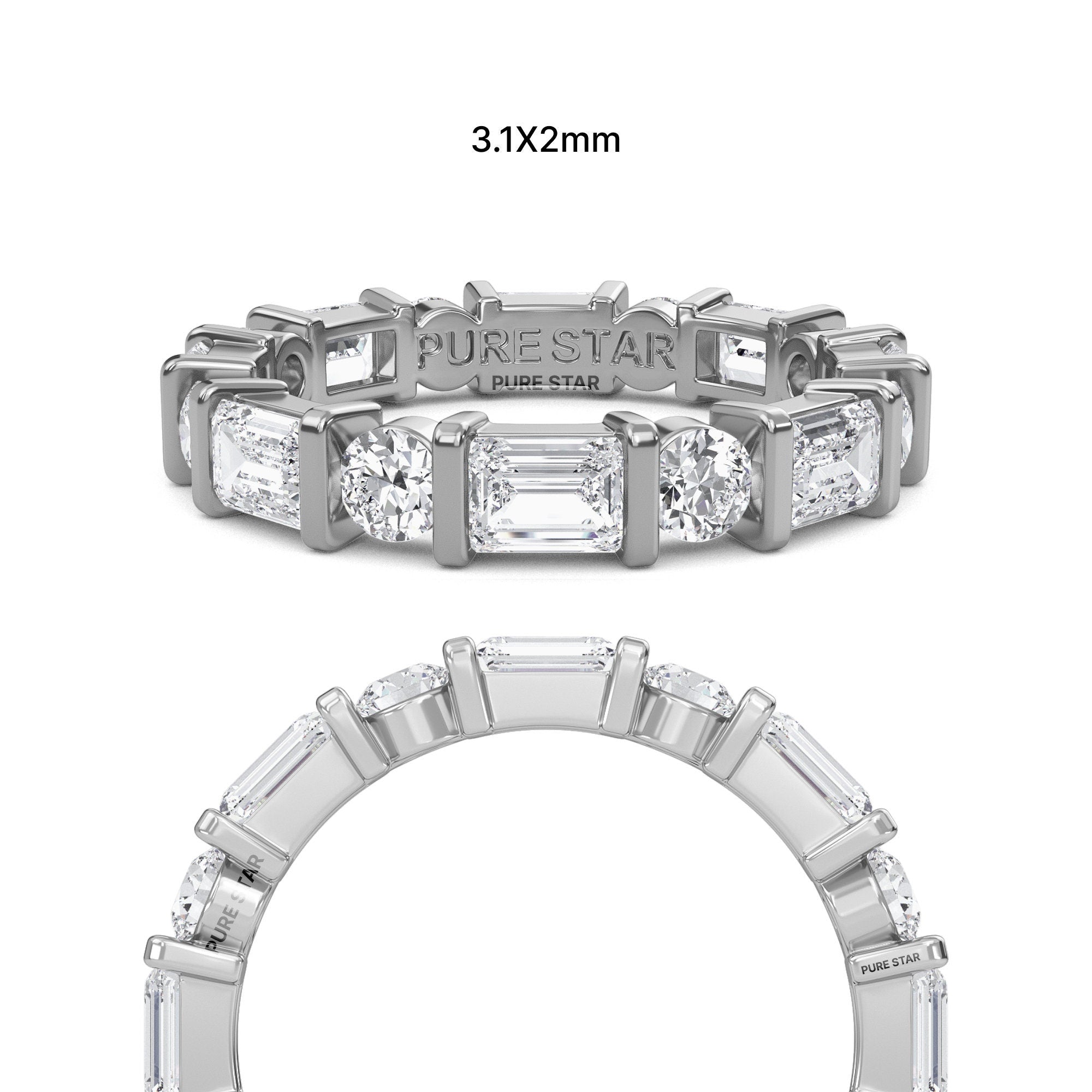Lab Grown Diamond Wedding Band, 14k Gold Emerald & Round Cut Full Eternity Lab Grown Diamond Anniversary Ring, Bridal Ring For Her