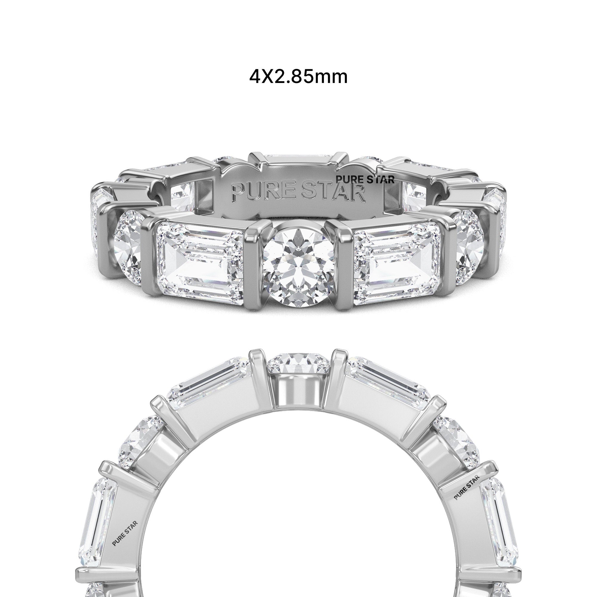Lab Grown Diamond Wedding Band, 14k Gold Emerald & Round Cut Full Eternity Lab Grown Diamond Anniversary Ring, Bridal Ring For Her