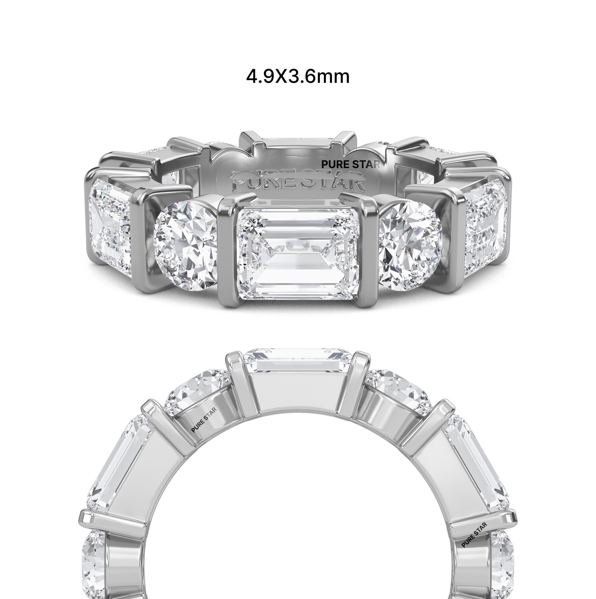 Lab Grown Diamond Wedding Band, 14k Gold Emerald & Round Cut Full Eternity Lab Grown Diamond Anniversary Ring, Bridal Ring For Her