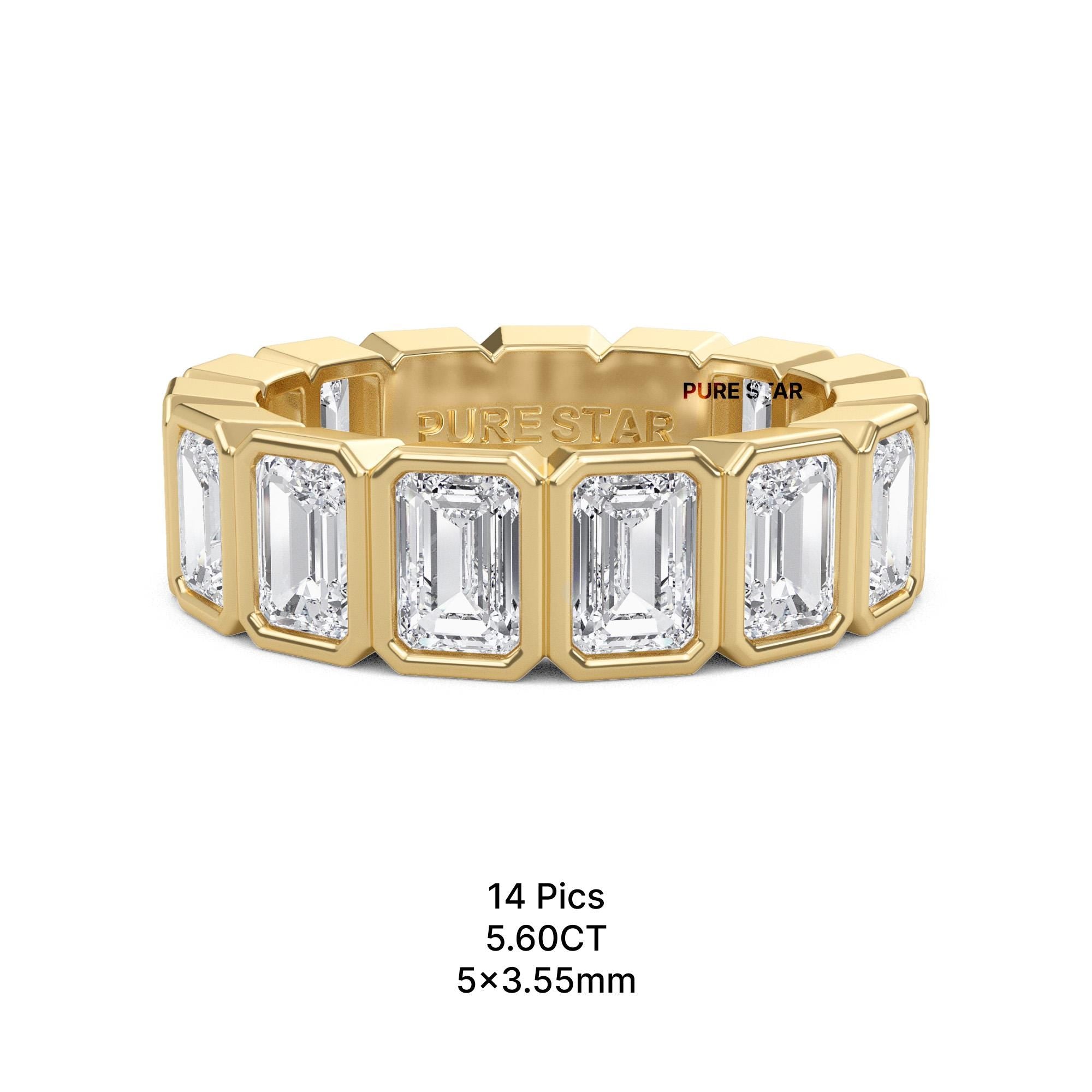 IGI Certified Emerald Cut Lab Grown Diamond Wedding Band, Bezel Set Lab Diamond Band, Anniversary Band, Full Eternity Stackable Bridal Band