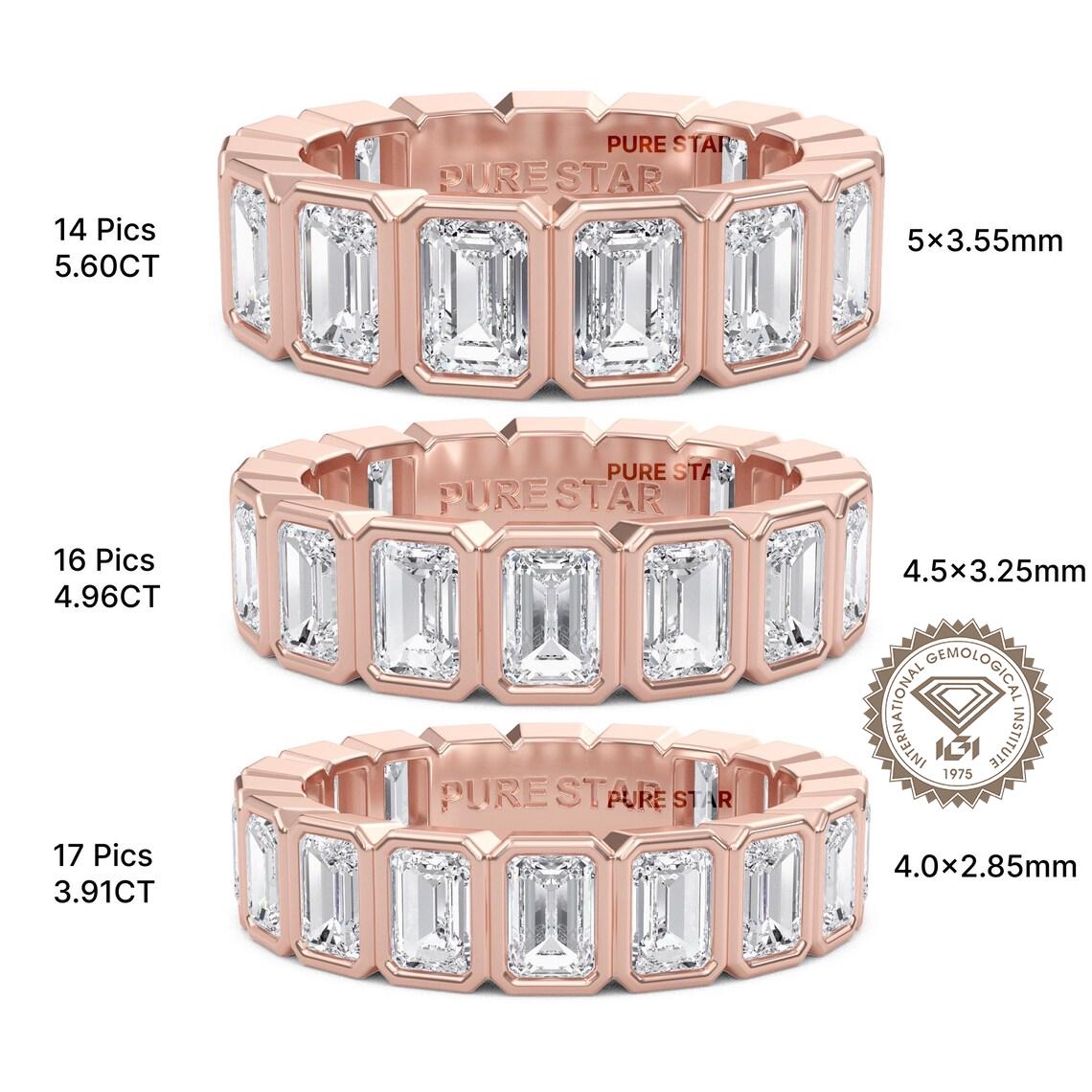 IGI Certified Emerald Cut Lab Grown Diamond Wedding Band, Bezel Set Lab Diamond Band, Anniversary Band, Full Eternity Stackable Bridal Band