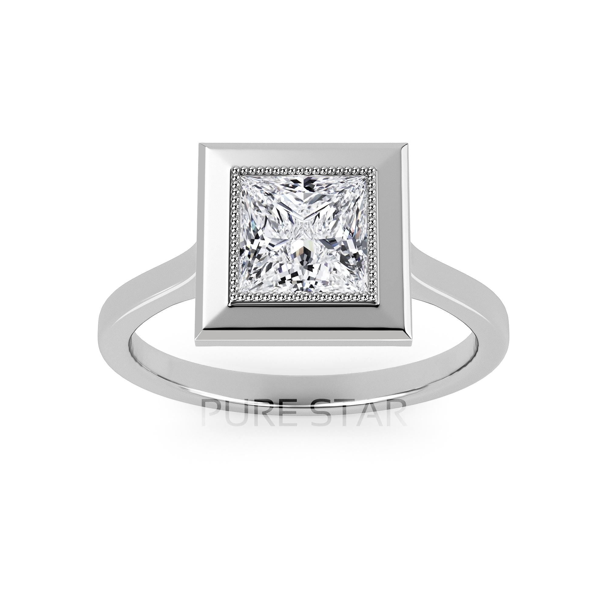 Princess Cut Bezel Diamond Ring Lab Grown Engagement Ring IGI Certified Solitaire Ring Gold Ring Elegant Gift for Her