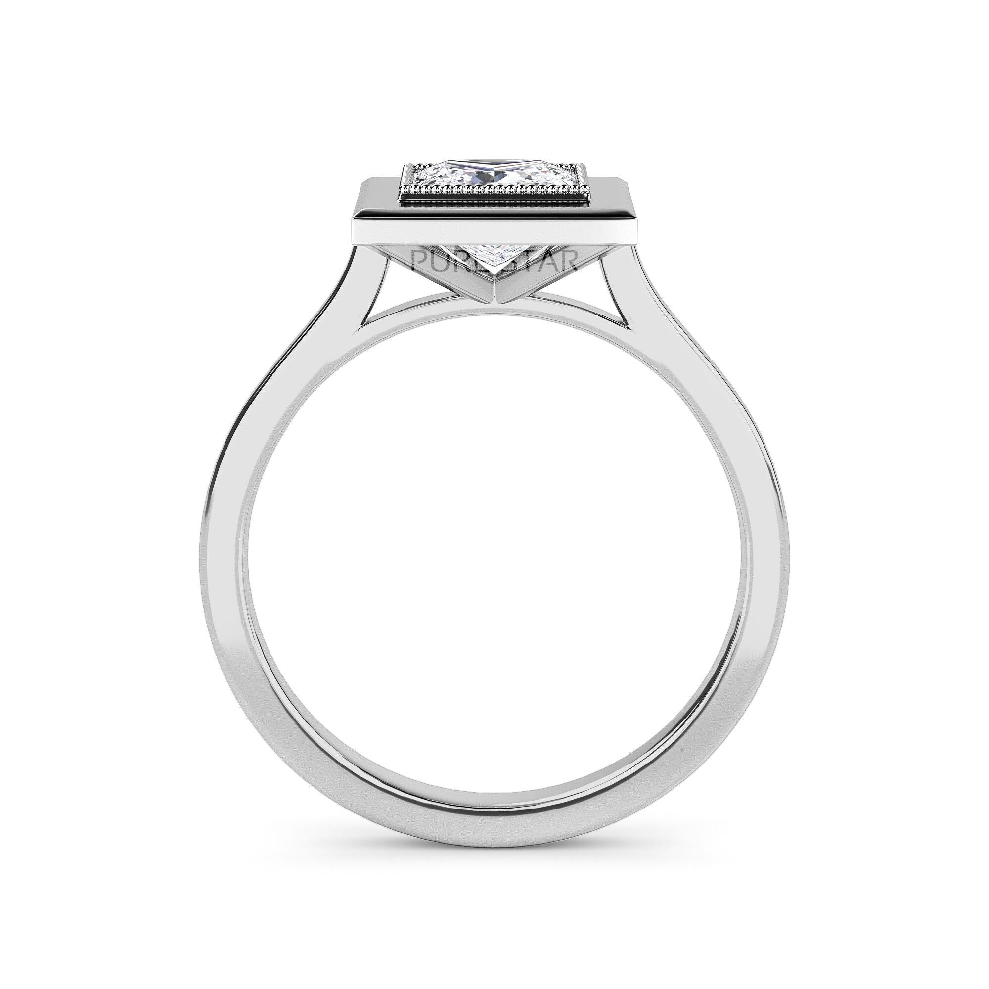 Princess Cut Bezel Diamond Ring Lab Grown Engagement Ring IGI Certified Solitaire Ring Gold Ring Elegant Gift for Her