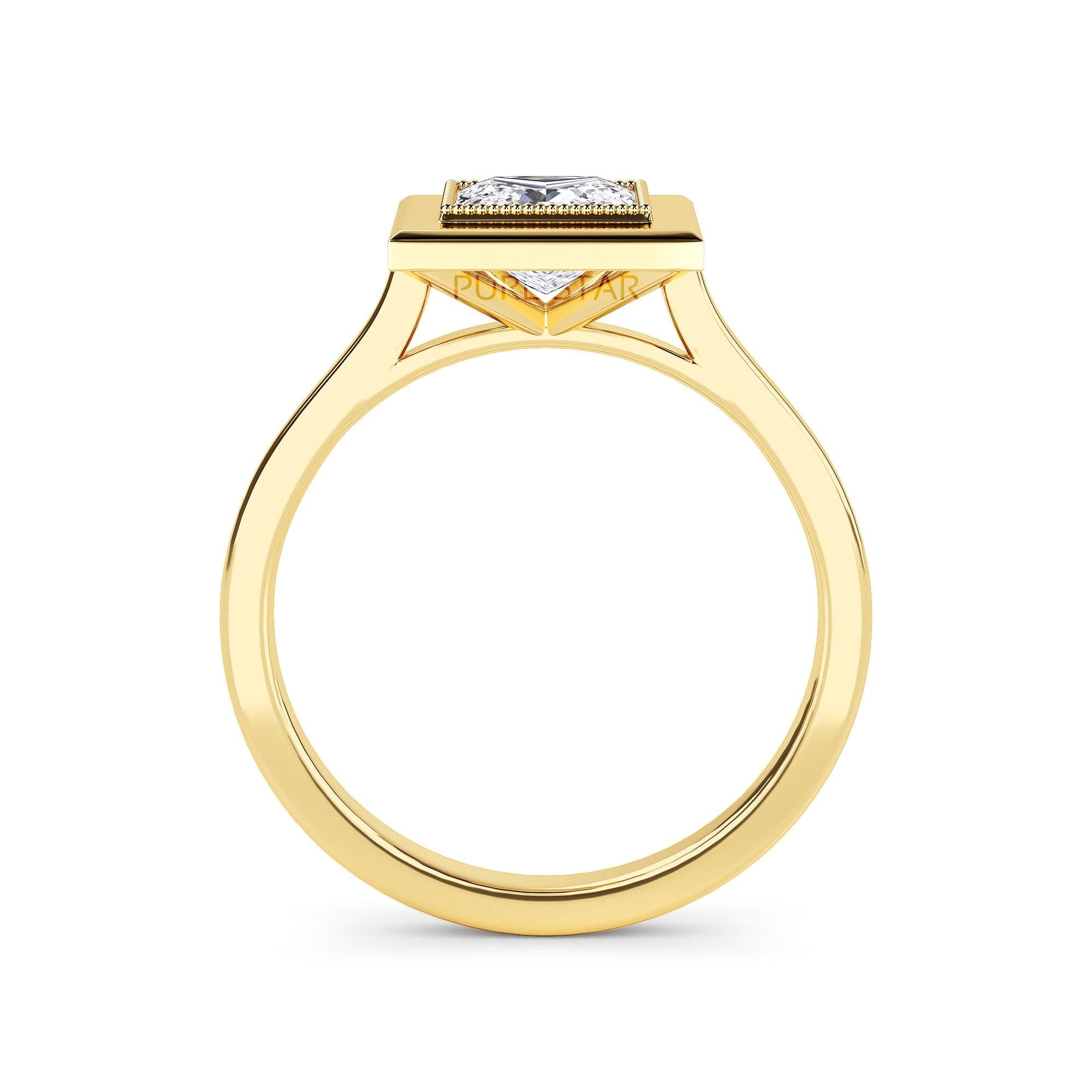 Princess Cut Bezel Diamond Ring Lab Grown Engagement Ring IGI Certified Solitaire Ring Gold Ring Elegant Gift for Her