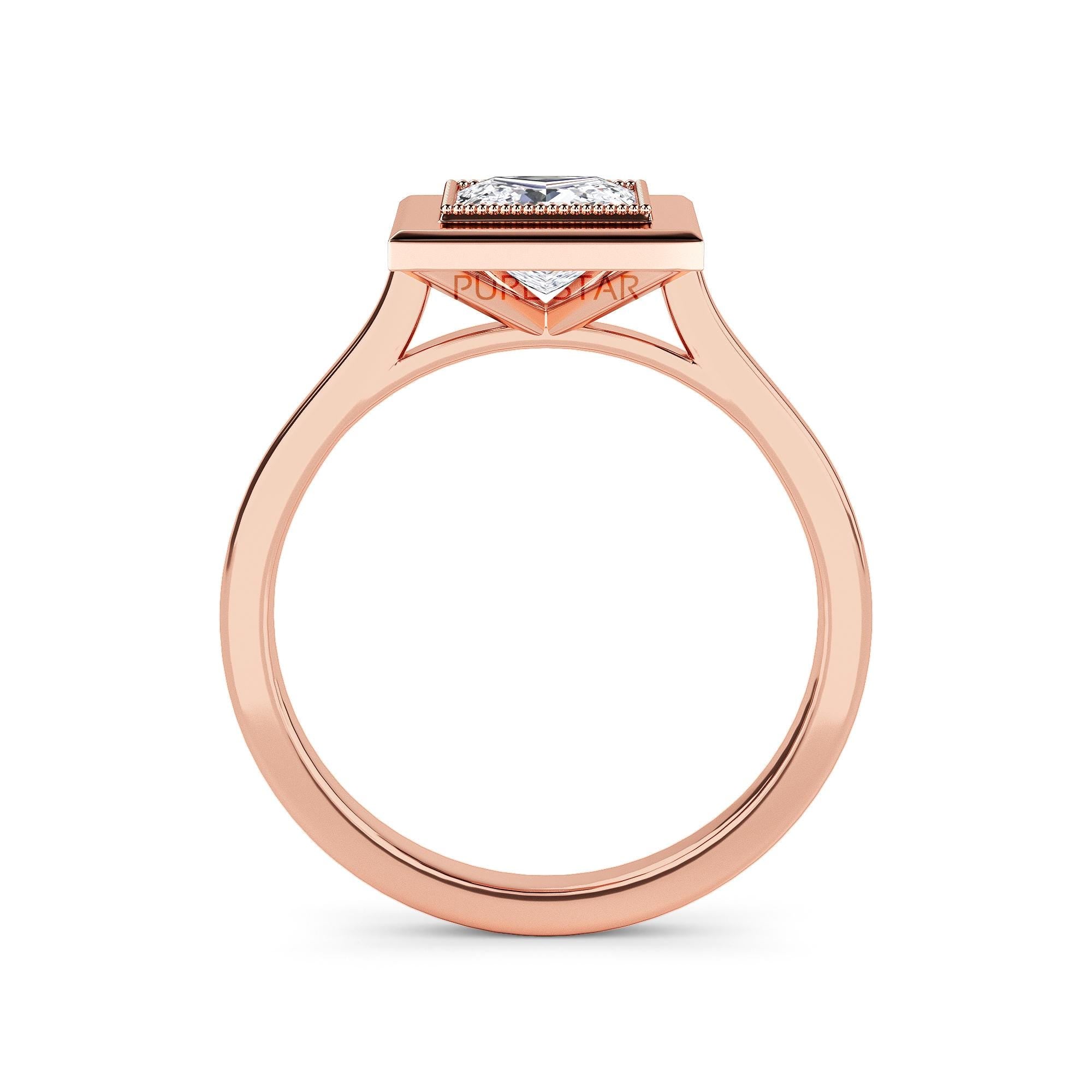 Princess Cut Bezel Diamond Ring Lab Grown Engagement Ring IGI Certified Solitaire Ring Gold Ring Elegant Gift for Her