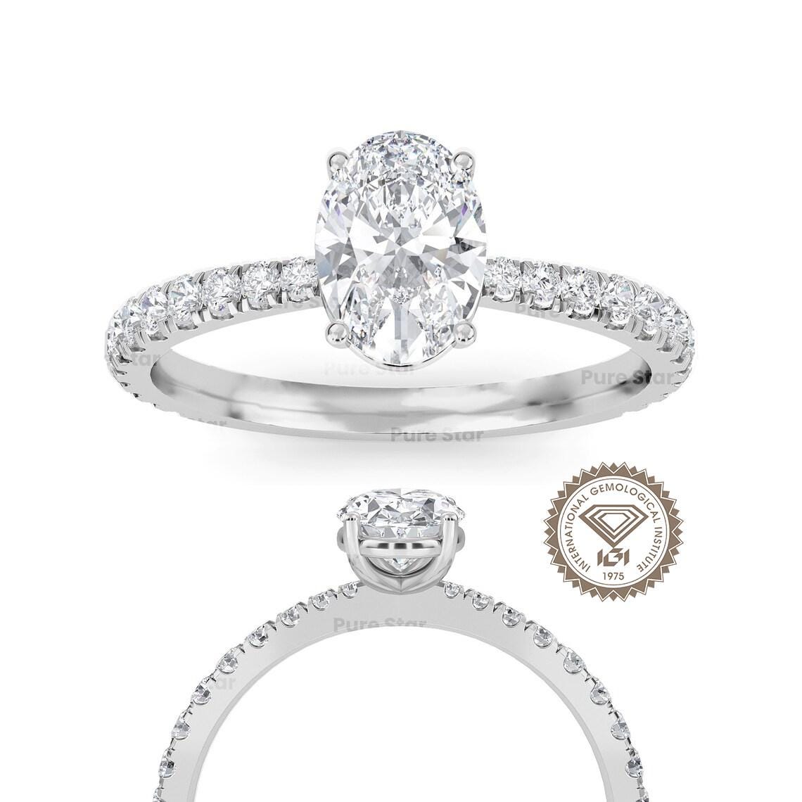 Oval Lab Grown Diamond Engagement Ring Oval Lab Diamond Anniversary Ring Oval Brilliant Lab Diamond Ring Oval Accent Proposal Ring for Her