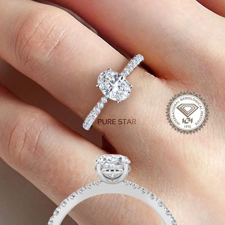 Oval Lab Grown Diamond Engagement Ring Oval Lab Diamond Anniversary Ring Oval Brilliant Lab Diamond Ring Oval Accent Proposal Ring for Her