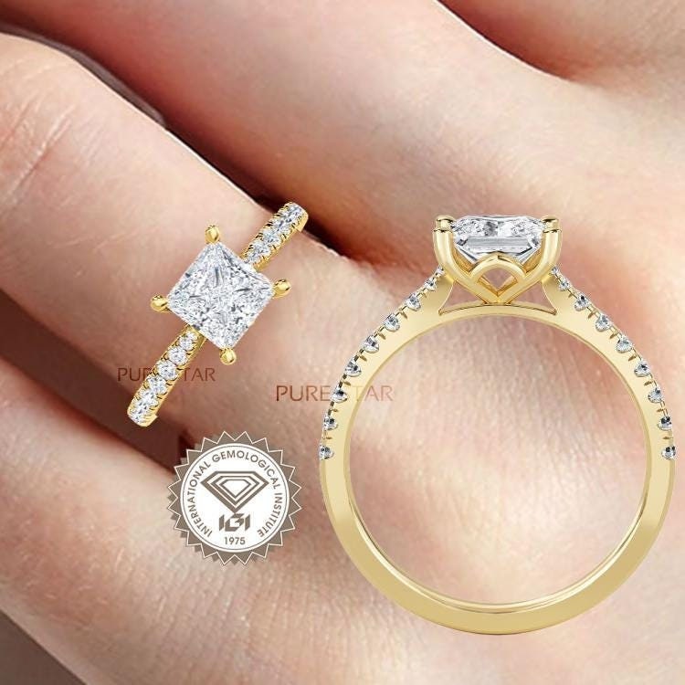 2ct Princess Cut Lab Grown Diamond Ring with Halo, Women's Elegant Lab-Made Engagement Ring, Christmas Gift For Her