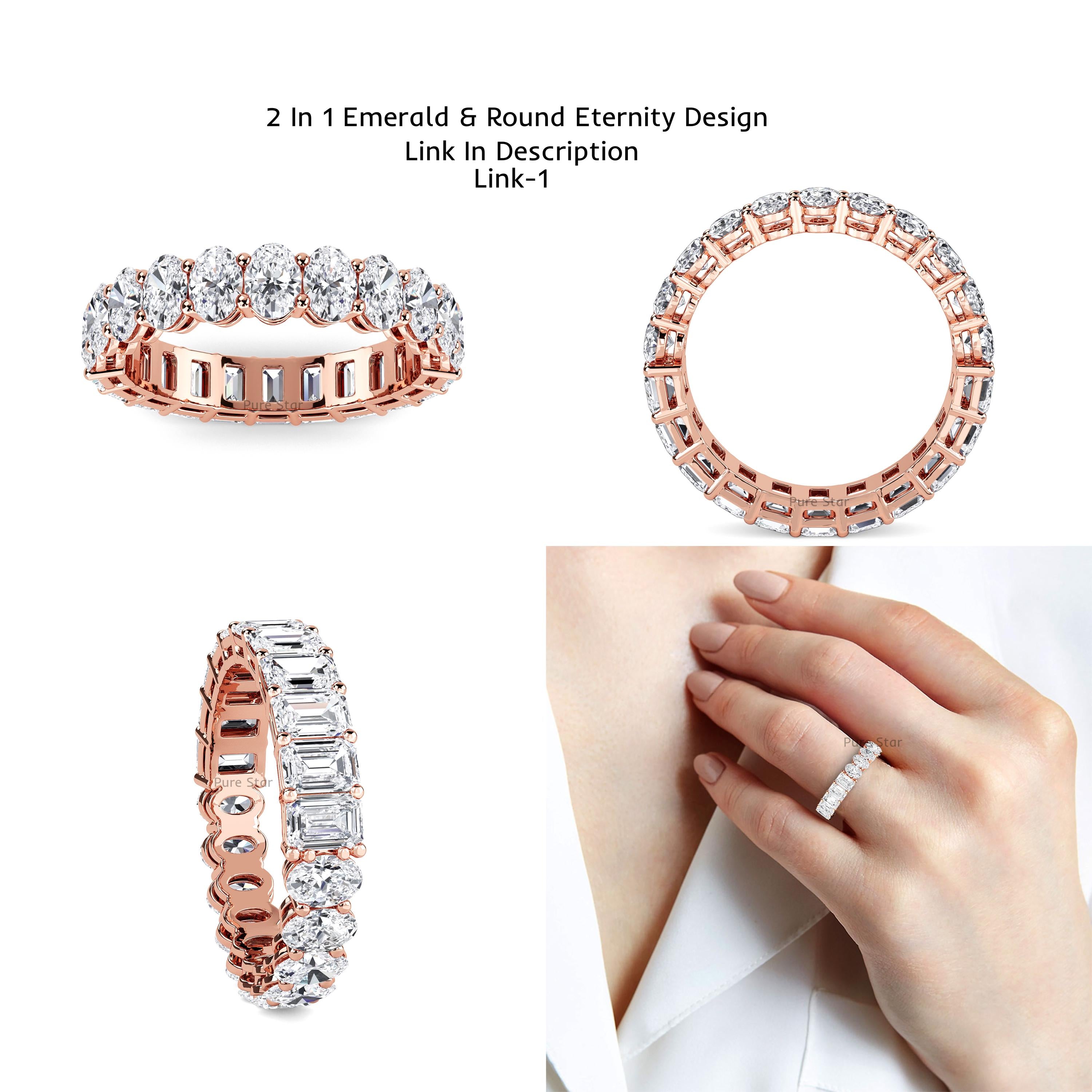 Lab Grown Diamond Wedding Band, 14k Gold Emerald & Round Cut Full Eternity Lab Grown Diamond Anniversary Ring, Bridal Ring For Her