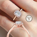Halo Engagement Ring with Emerald Cut Lab Grown Diamond, Round Diamond Pave Band, IGI Certified, Handmade Diamond Ring For Her