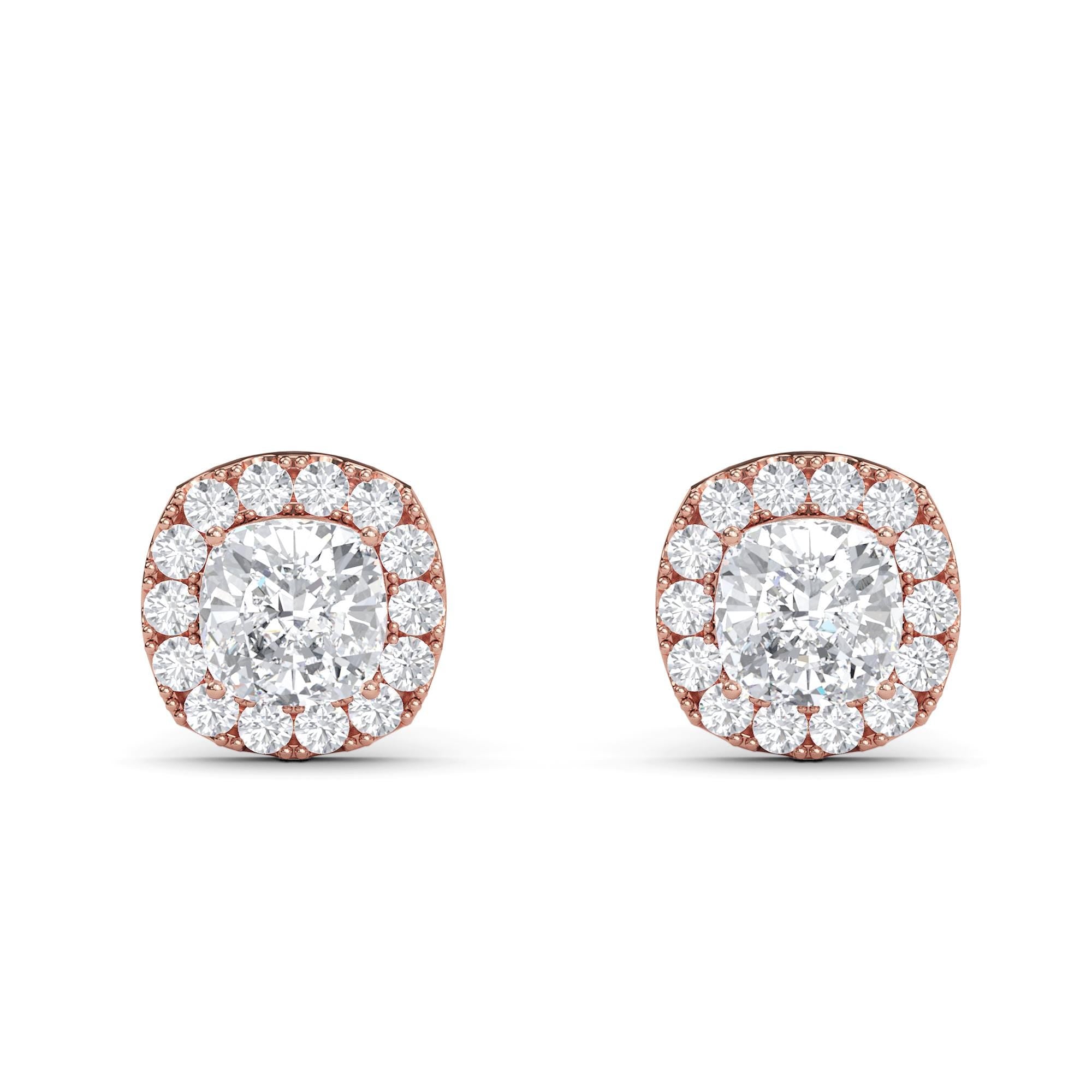 2 Carat IGI Certified E-F Color Cushion Cut, Lab Grown Diamond Earrings, Stud Halo Set 14K Solid Gold Wedding Earring, Diamond Stud Earring