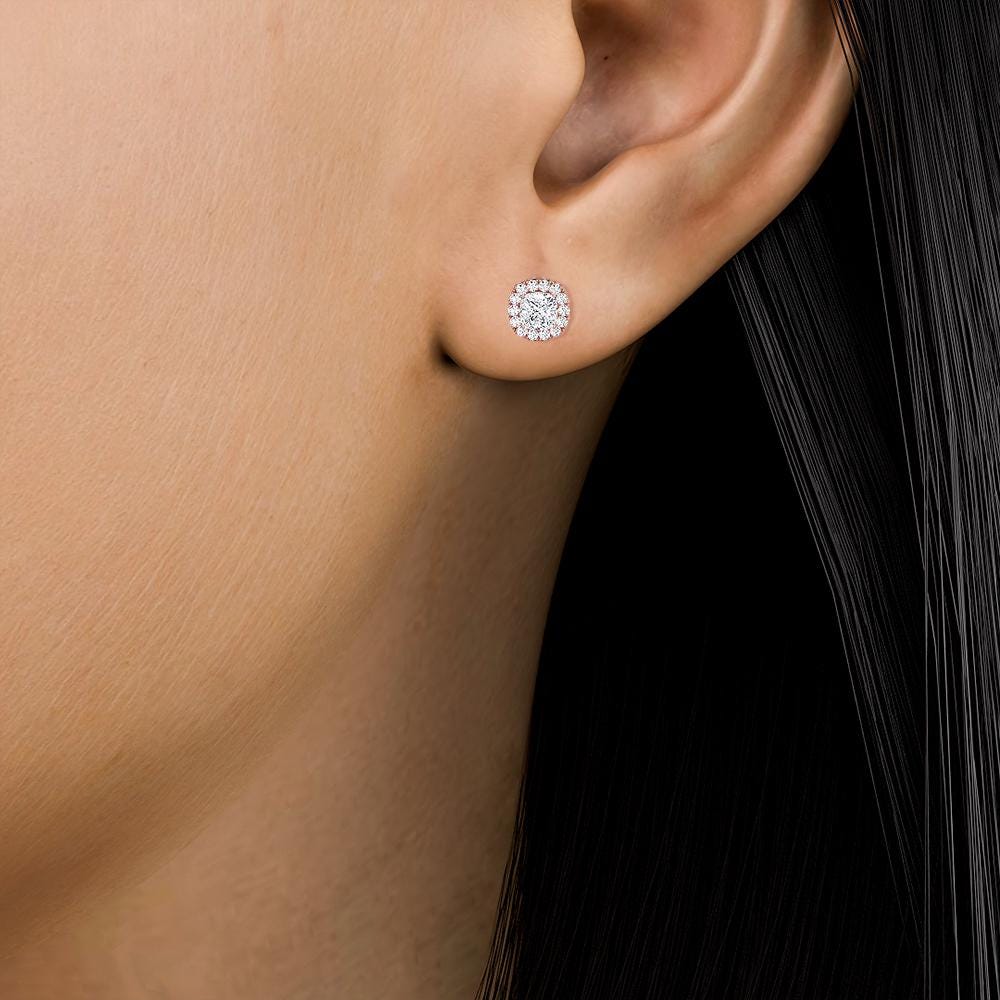 2 Carat IGI Certified E-F Color Cushion Cut, Lab Grown Diamond Earrings, Stud Halo Set 14K Solid Gold Wedding Earring, Diamond Stud Earring