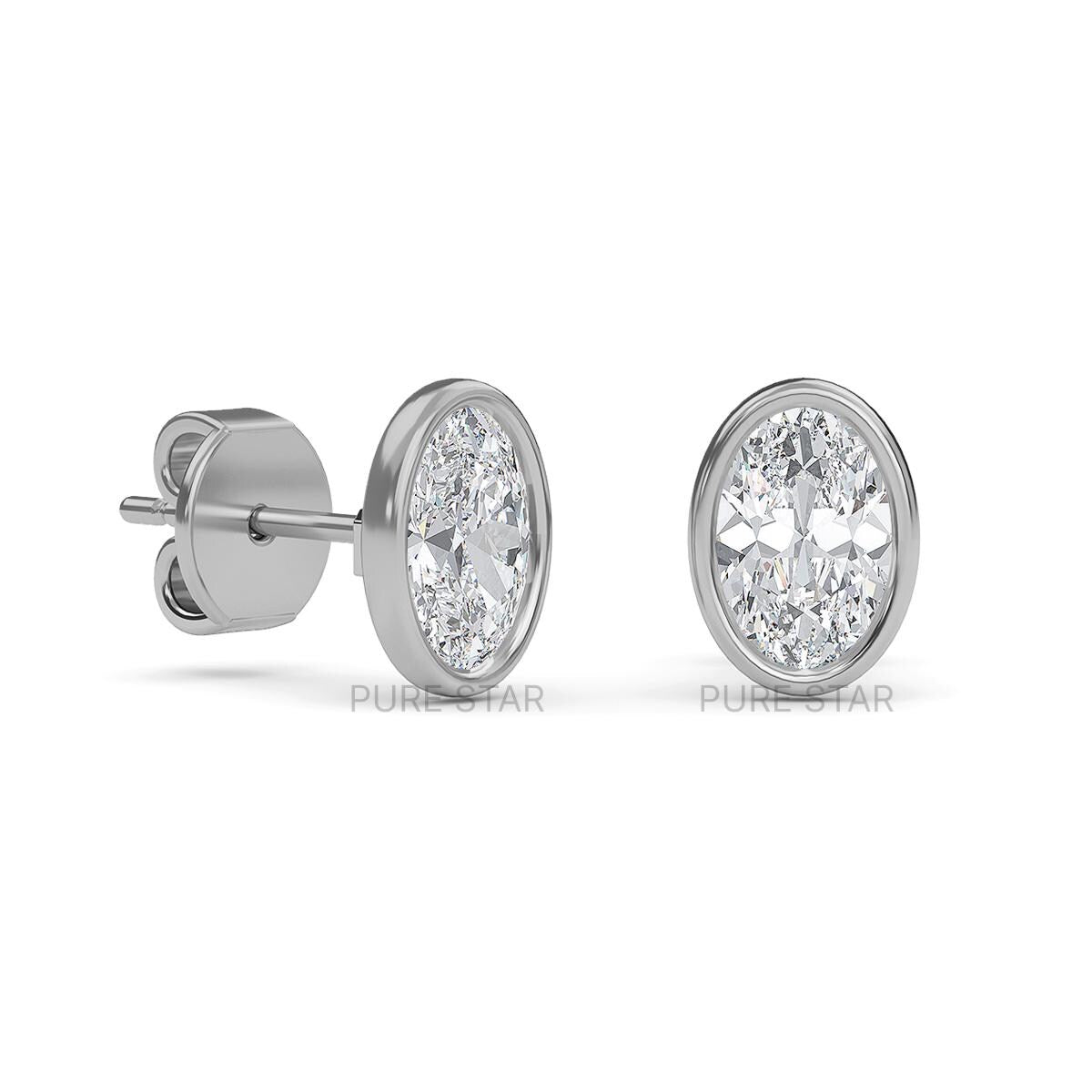 0.50 To 4.00 CTW Oval CVD Diamond Stud Earring Stud Full Bezel Set Screw & Push Back Earrings Lab Grown Diamond Wedding Earrings Bridal Gift