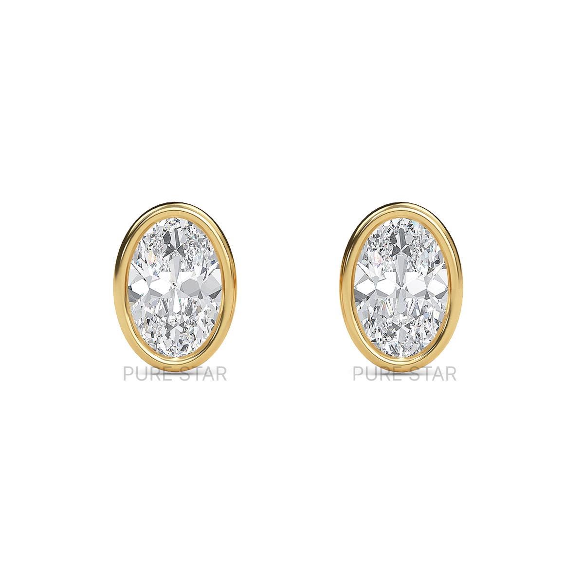 0.50 To 4.00 CTW Oval CVD Diamond Stud Earring Stud Full Bezel Set Screw & Push Back Earrings Lab Grown Diamond Wedding Earrings Bridal Gift