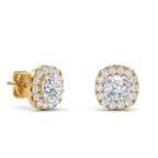 2 Carat IGI Certified E-F Color Cushion Cut, Lab Grown Diamond Earrings, Stud Halo Set 14K Solid Gold Wedding Earring, Diamond Stud Earring