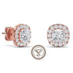 2 Carat IGI Certified E-F Color Cushion Cut, Lab Grown Diamond Earrings, Stud Halo Set 14K Solid Gold Wedding Earring, Diamond Stud Earring