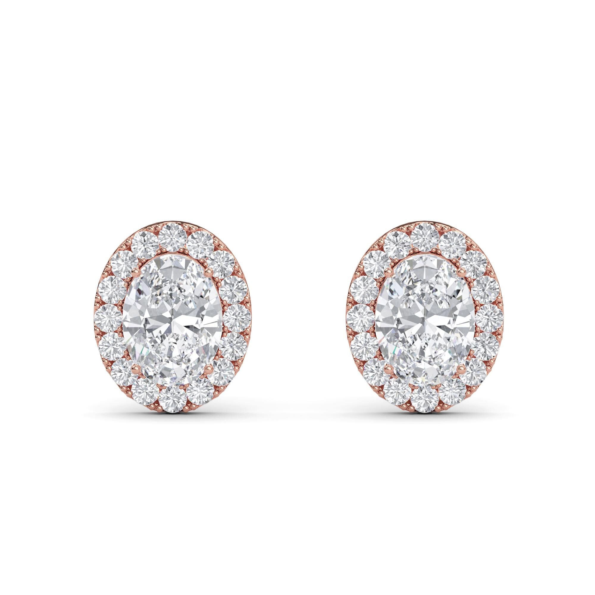 Oval Cut Lab Grown Diamond Stud Earrings, 0.50CT to 4.00CT Halo Earrings, Wedding Earrings, Certified Diamond Earrings, Screw back Earrings